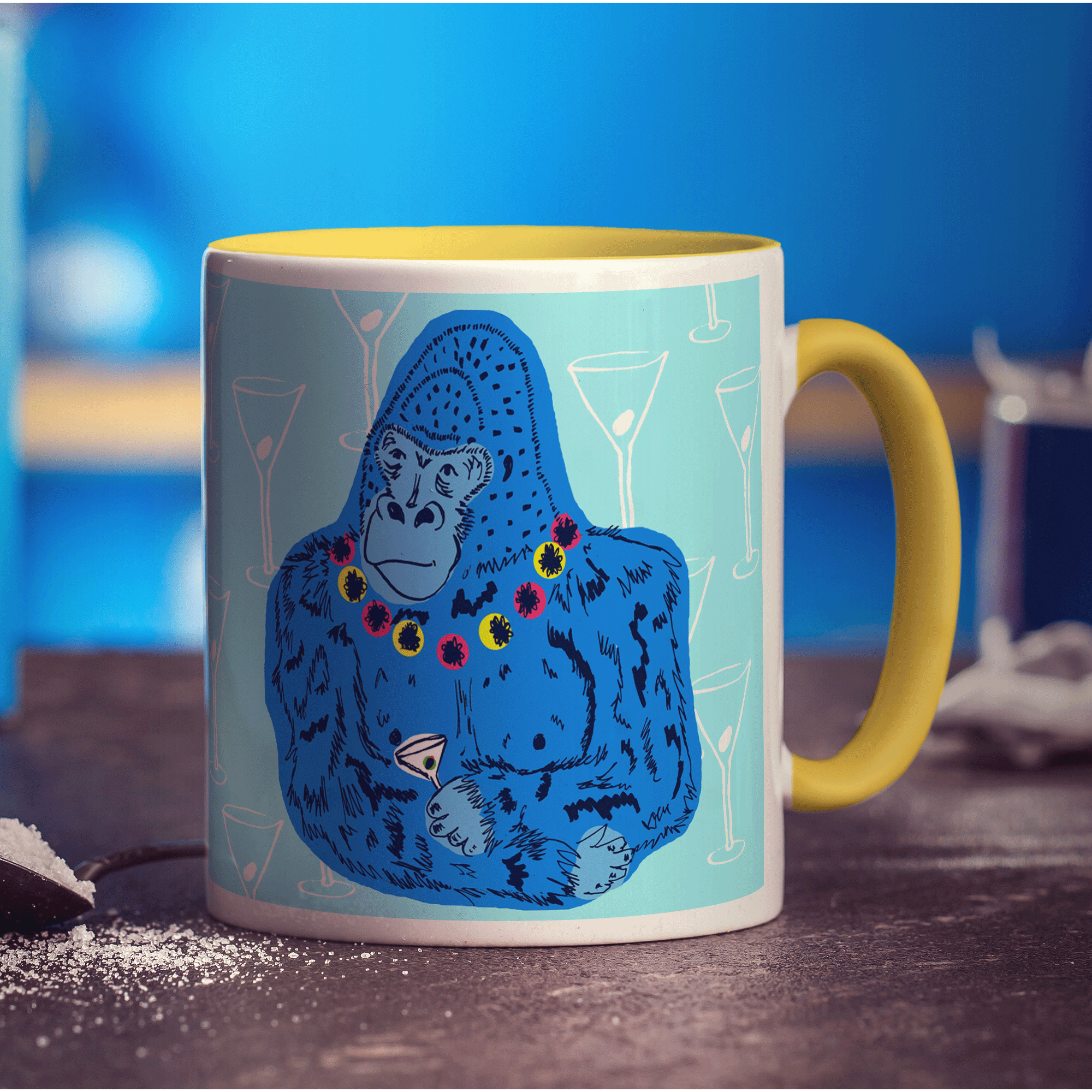 Party Gorilla Mug by Rebecca Garforth - Standard 330ml (11oz) / Yellow