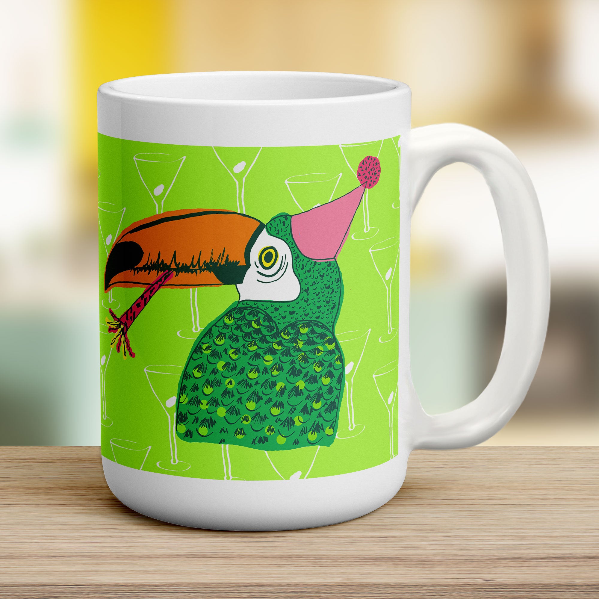 Party Toucan Mug by Rebecca Garforth - Jumbo 440ml (15oz) / White