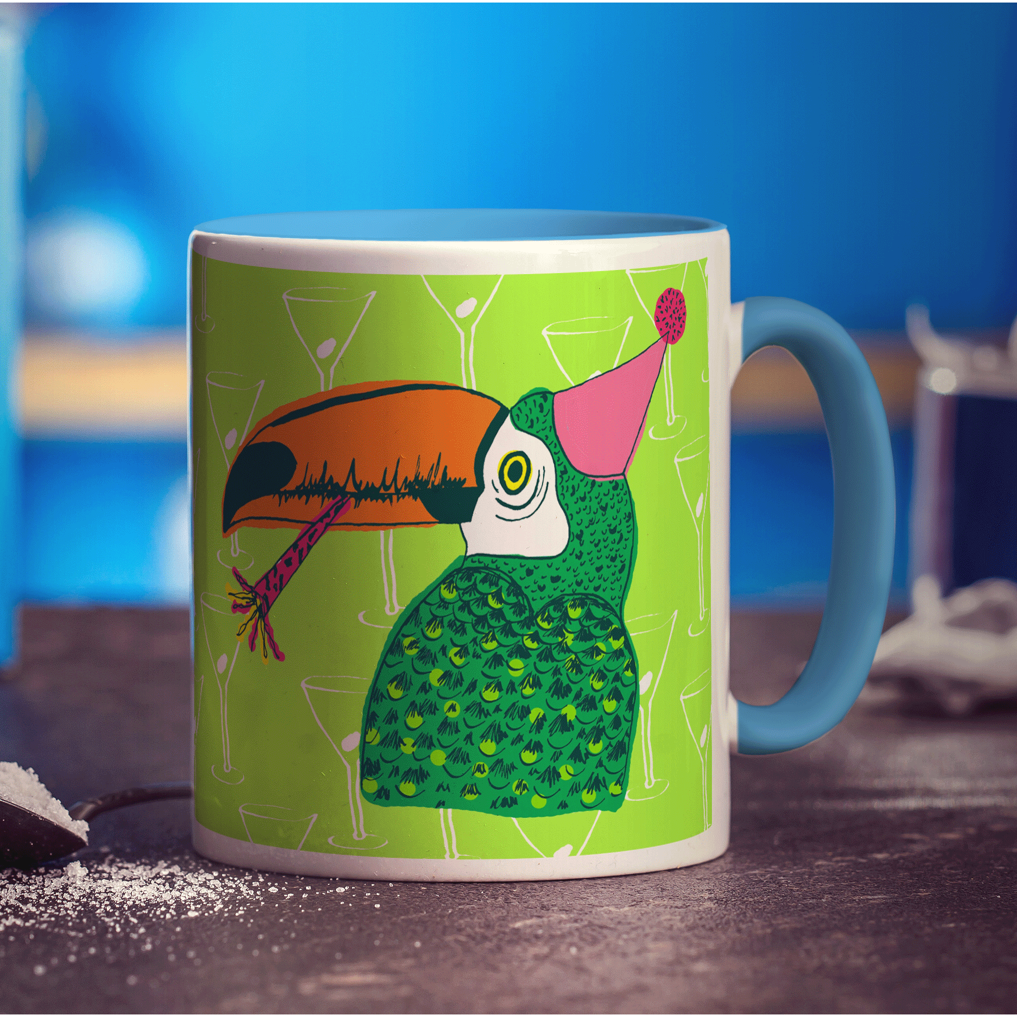 Party Toucan Mug by Rebecca Garforth - Standard 330ml (11oz) / Blue