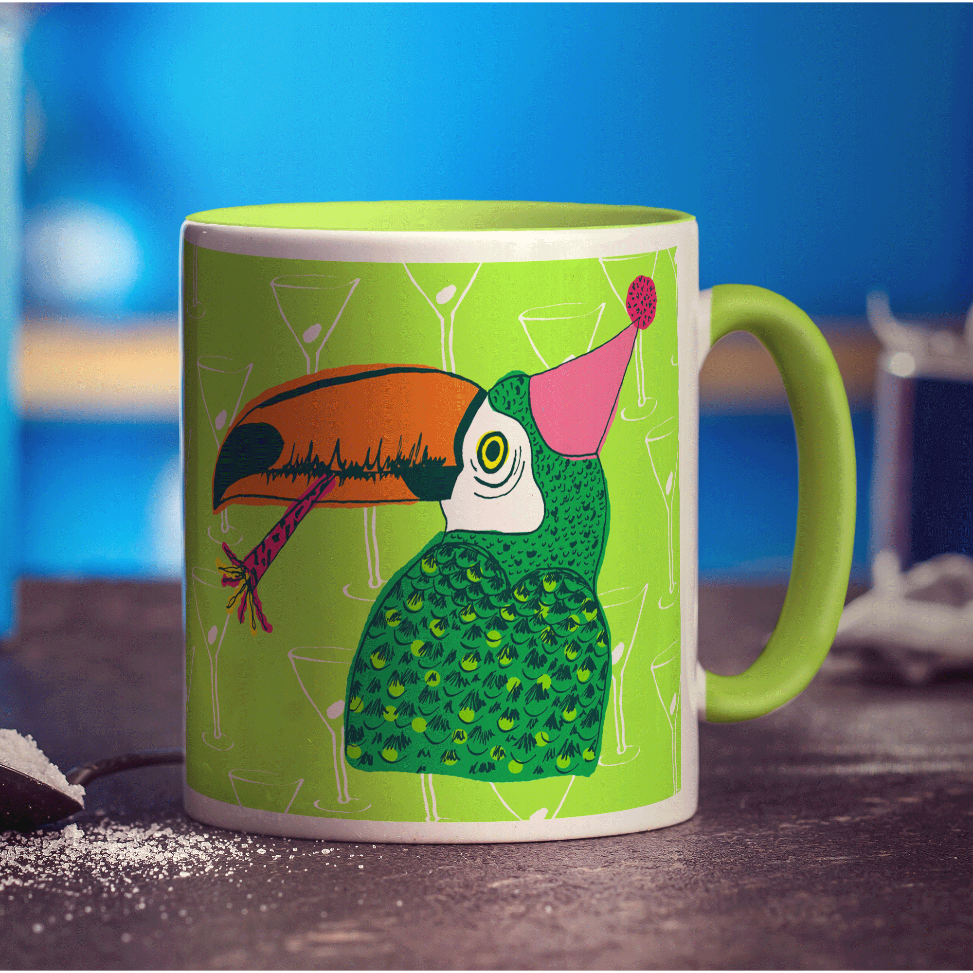 Party Toucan Mug by Rebecca Garforth - Standard 330ml (11oz) / Green