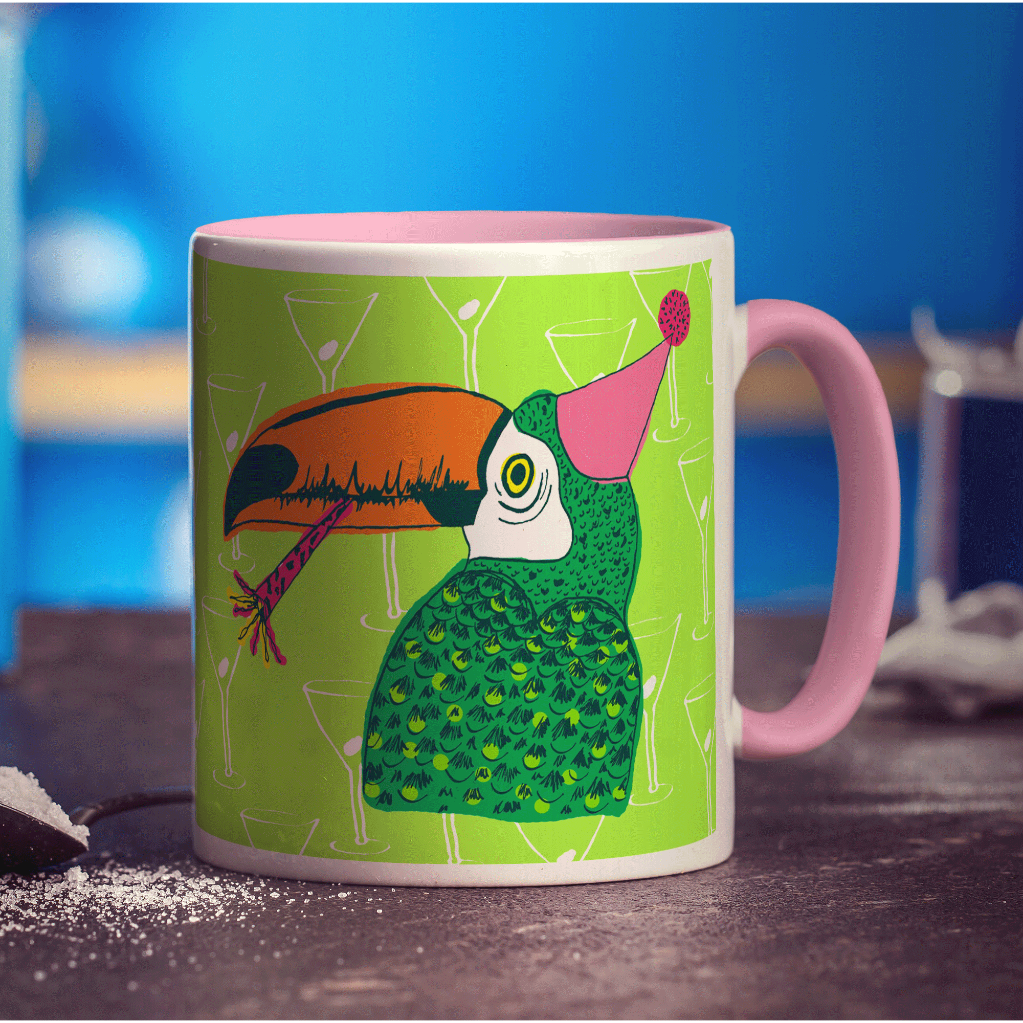 Party Toucan Mug by Rebecca Garforth - Standard 330ml (11oz) / Pink