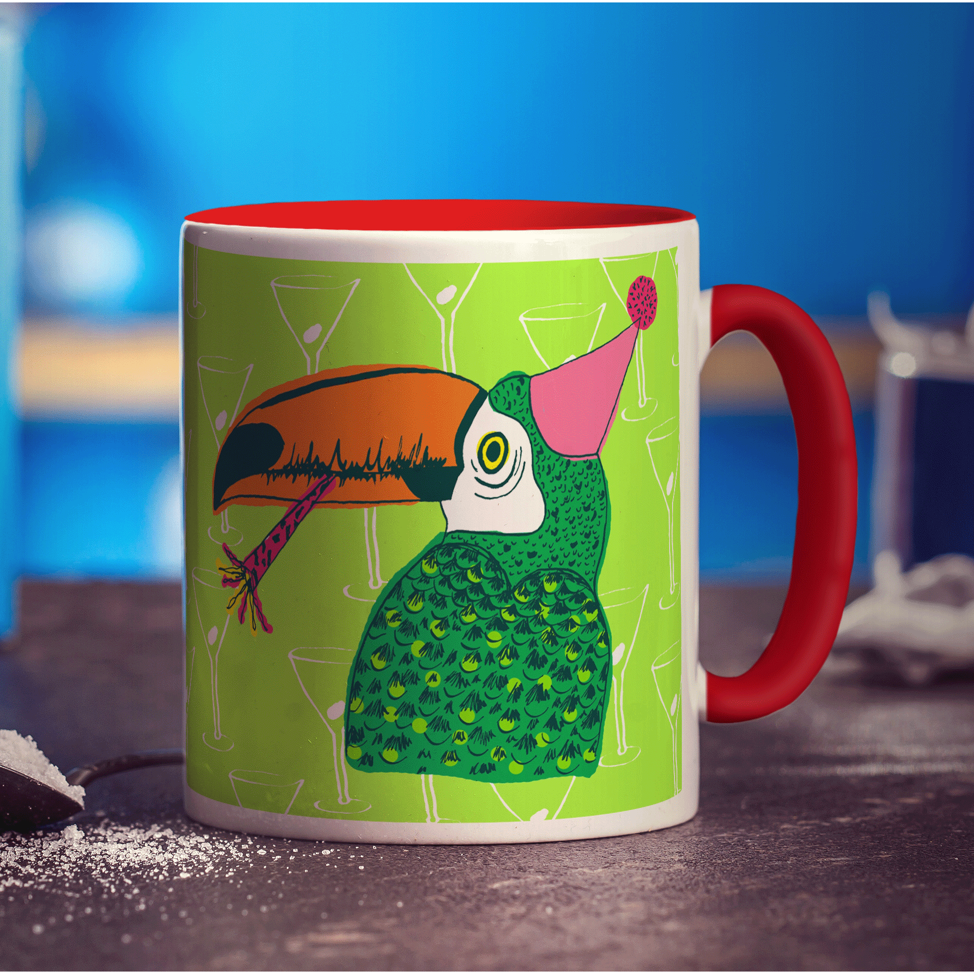 Party Toucan Mug by Rebecca Garforth - Standard 330ml (11oz) / Red