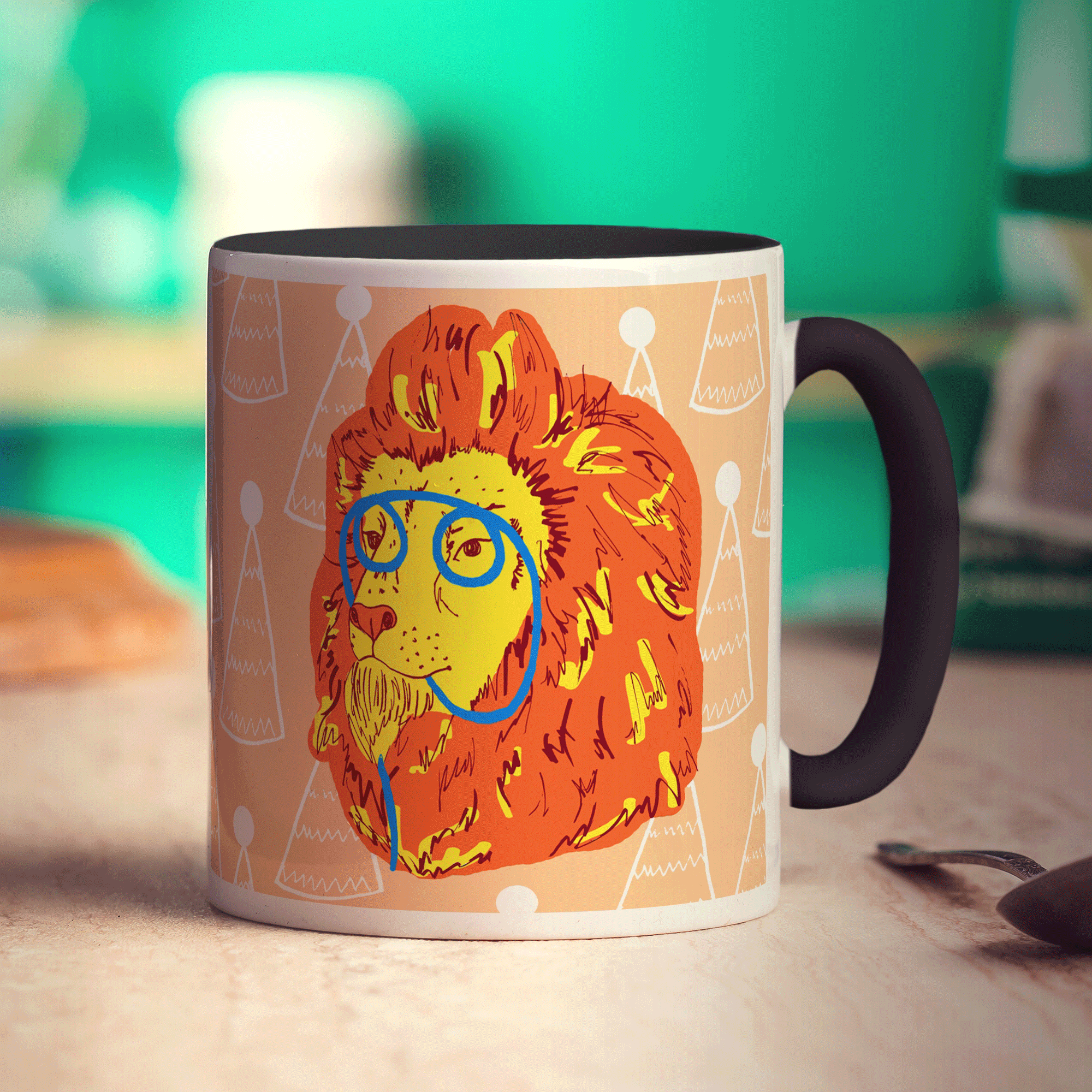 Party Lion Mug by Rebecca Garforth - Standard 330ml (11oz) / Black
