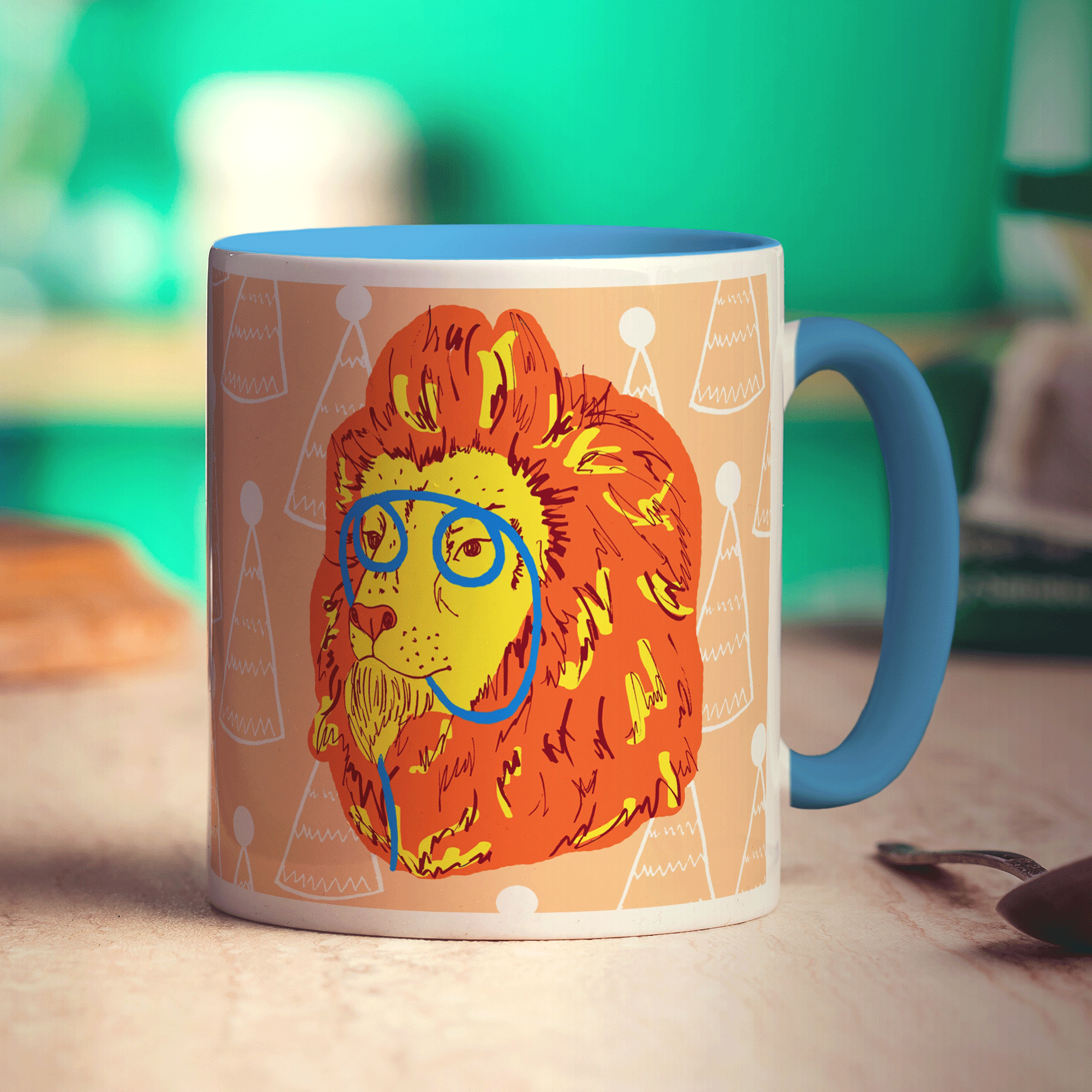 Party Lion Mug by Rebecca Garforth - Standard 330ml (11oz) / Blue