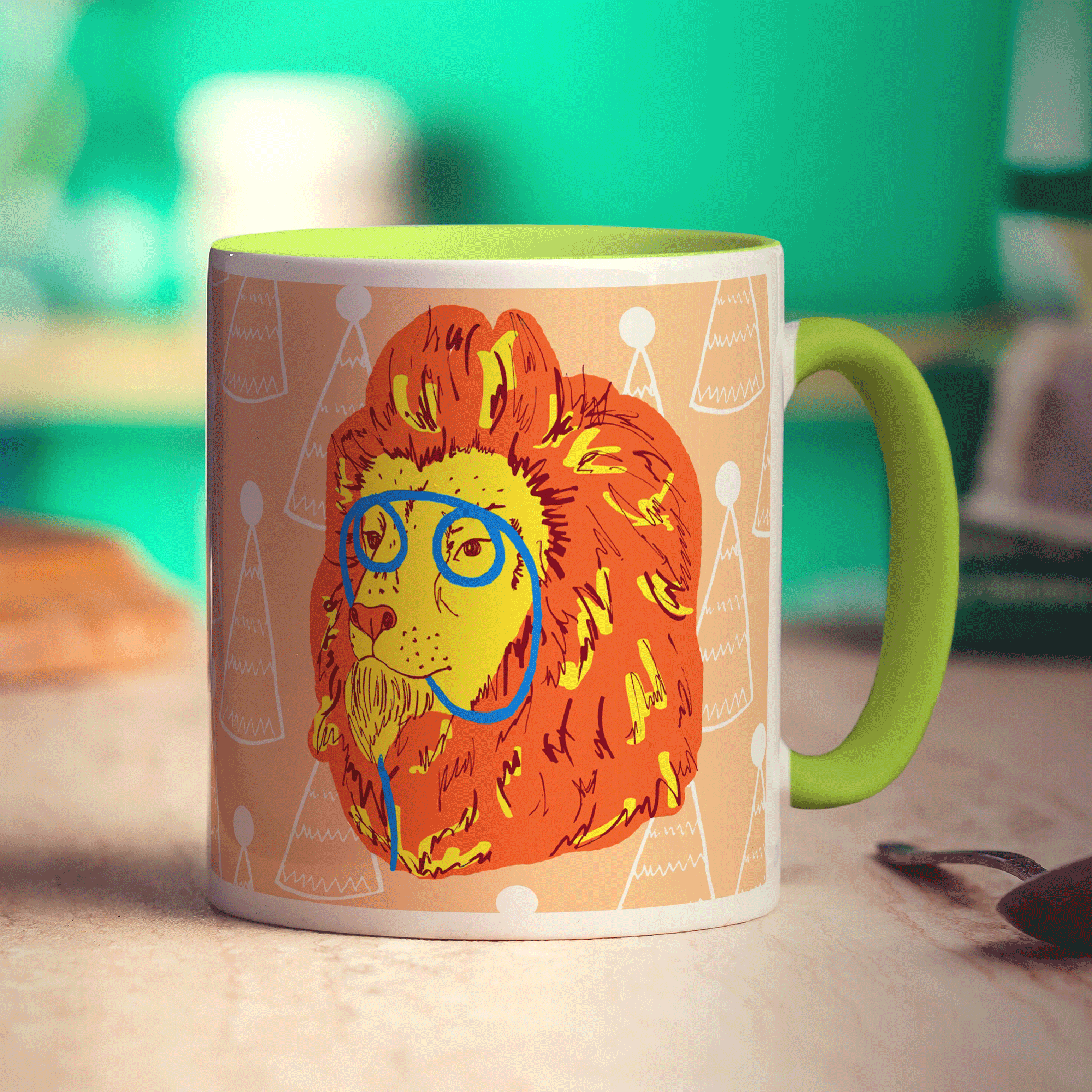 Party Lion Mug by Rebecca Garforth - Standard 330ml (11oz) / Green