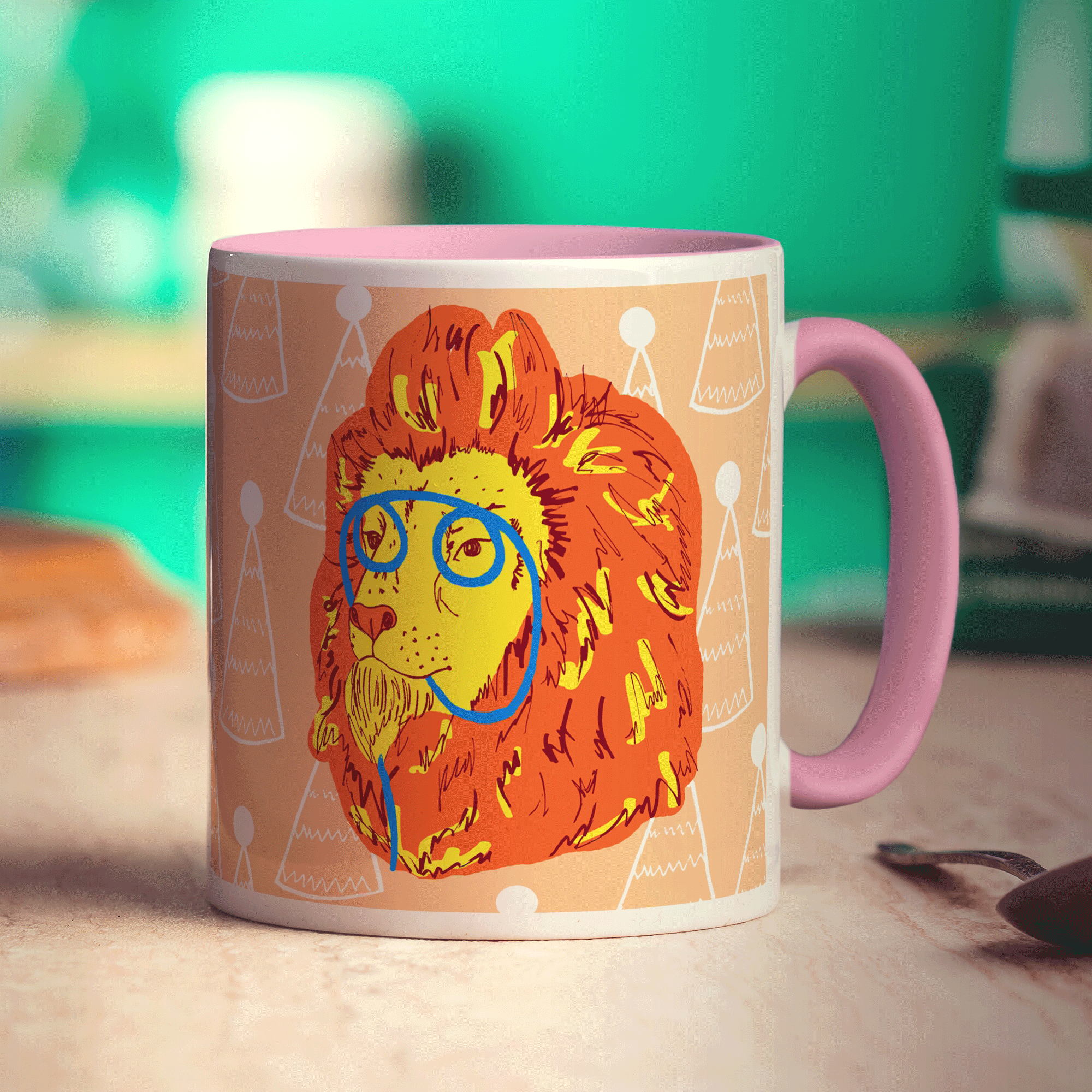 Party Lion Mug by Rebecca Garforth - Standard 330ml (11oz) / Pink