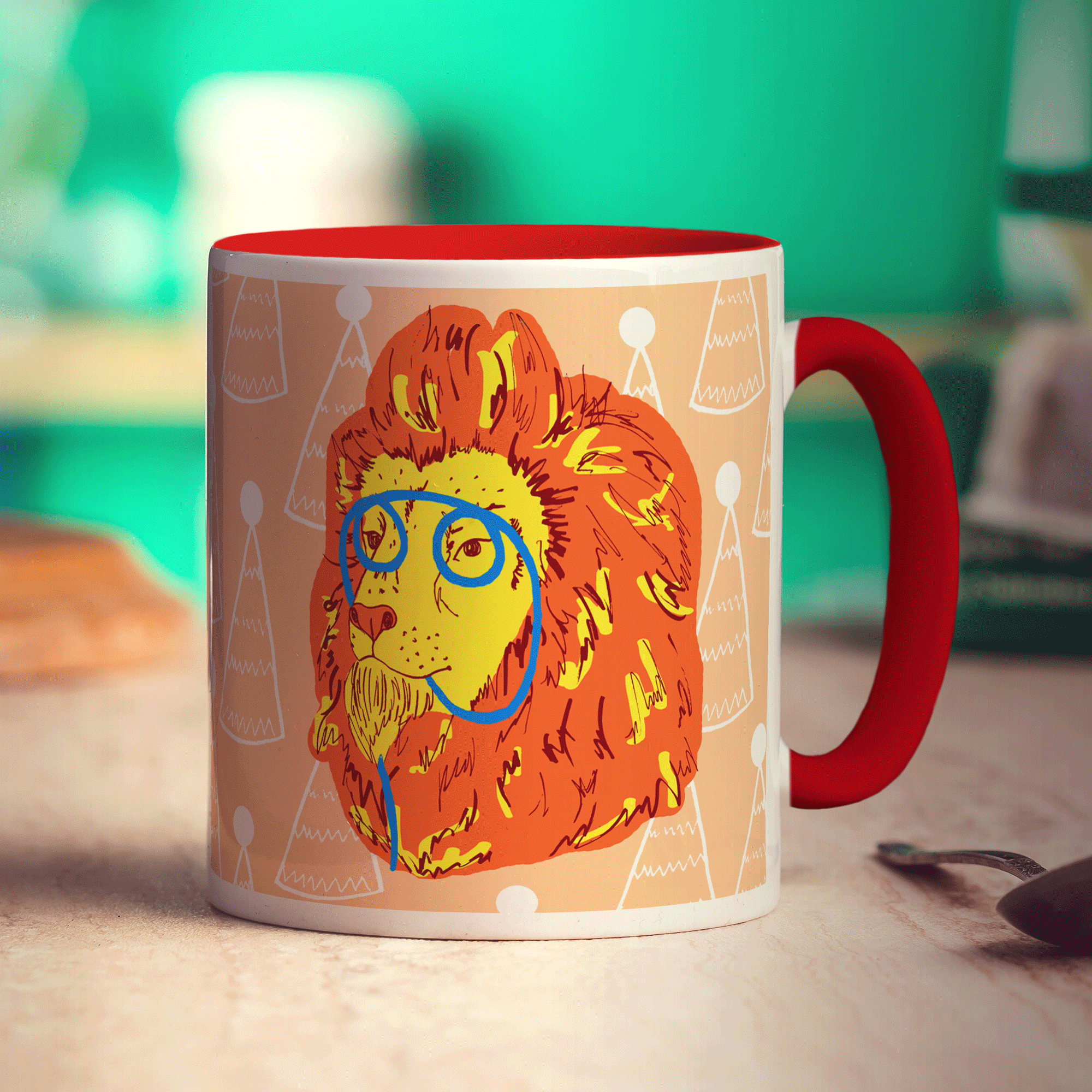 Party Lion Mug by Rebecca Garforth - Standard 330ml (11oz) / Red