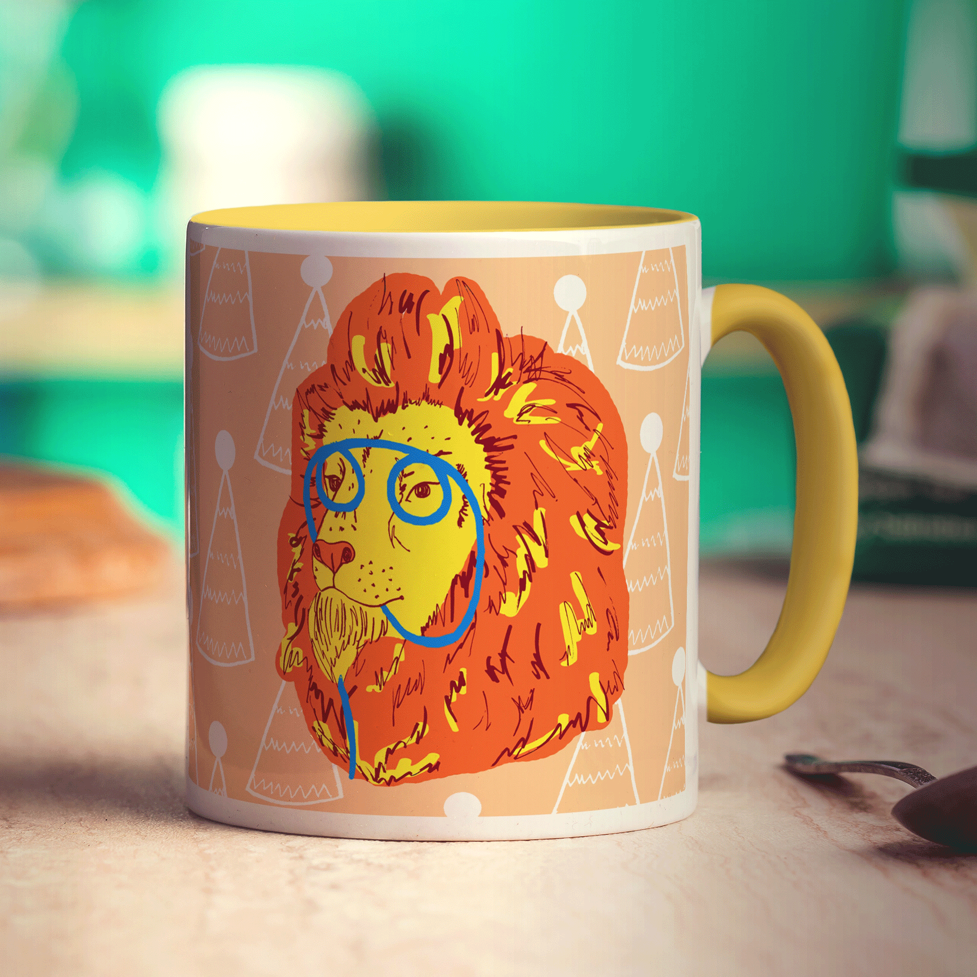 Party Lion Mug by Rebecca Garforth - Standard 330ml (11oz) / Yellow