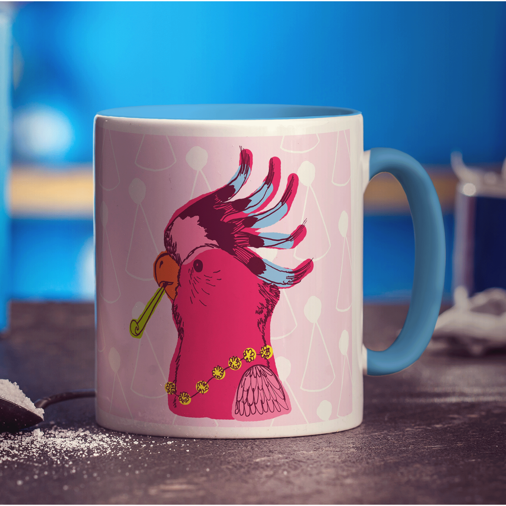 Party Parrot Mug by Rebecca Garforth - Standard 330ml (11oz) / Blue