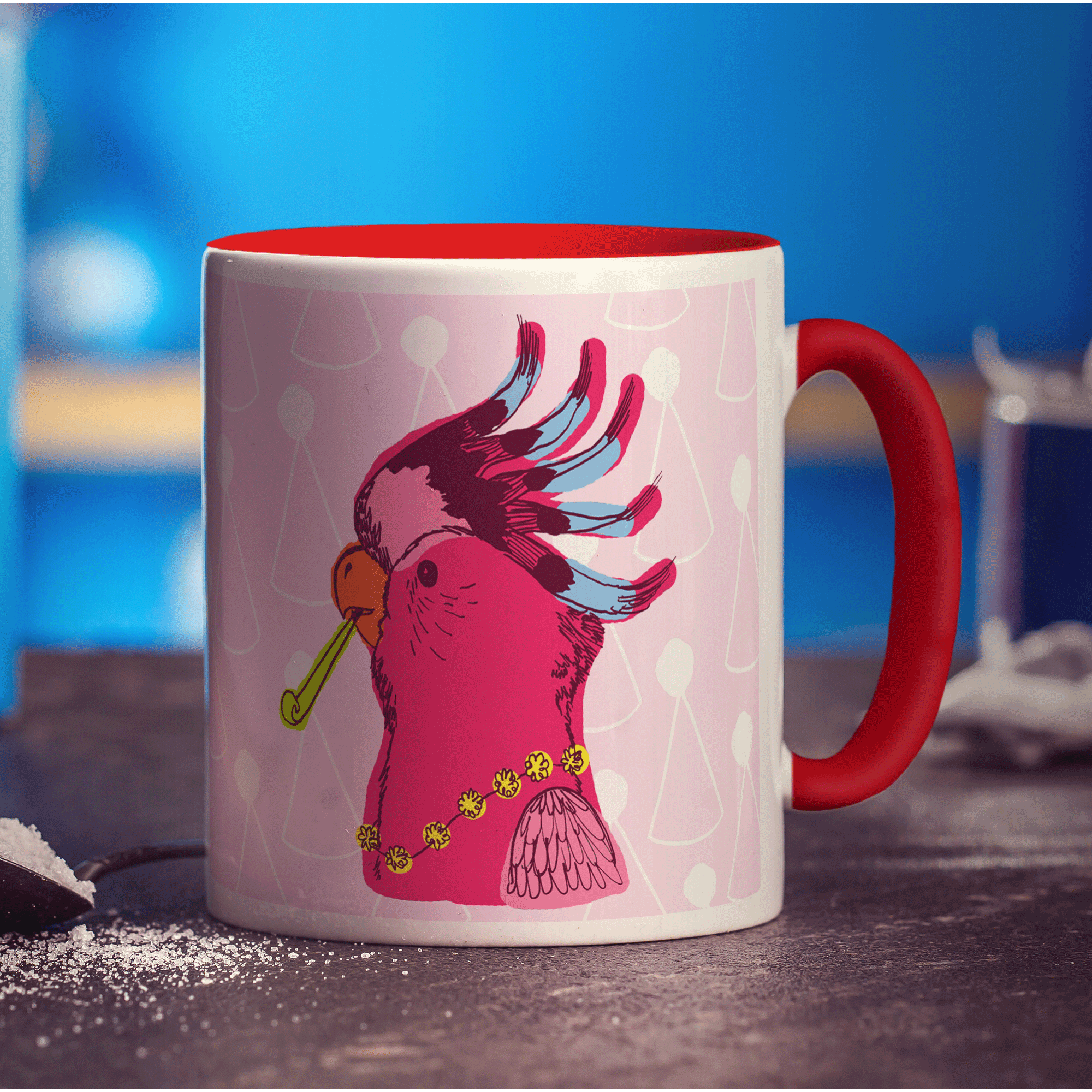 Party Parrot Mug by Rebecca Garforth - Standard 330ml (11oz) / Red