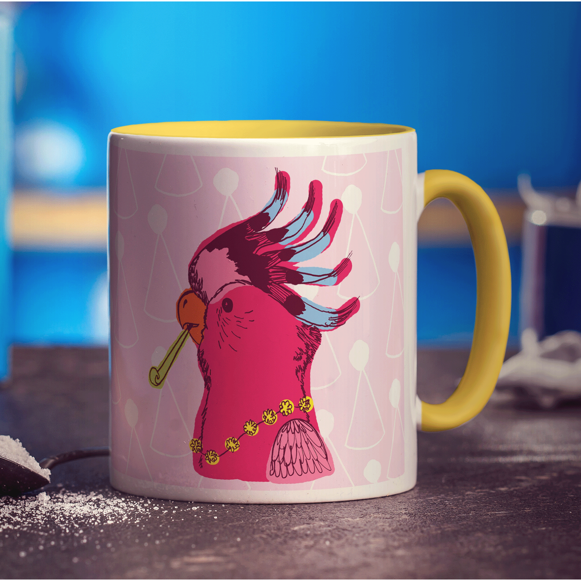 Party Parrot Mug by Rebecca Garforth - Standard 330ml (11oz) / Yellow