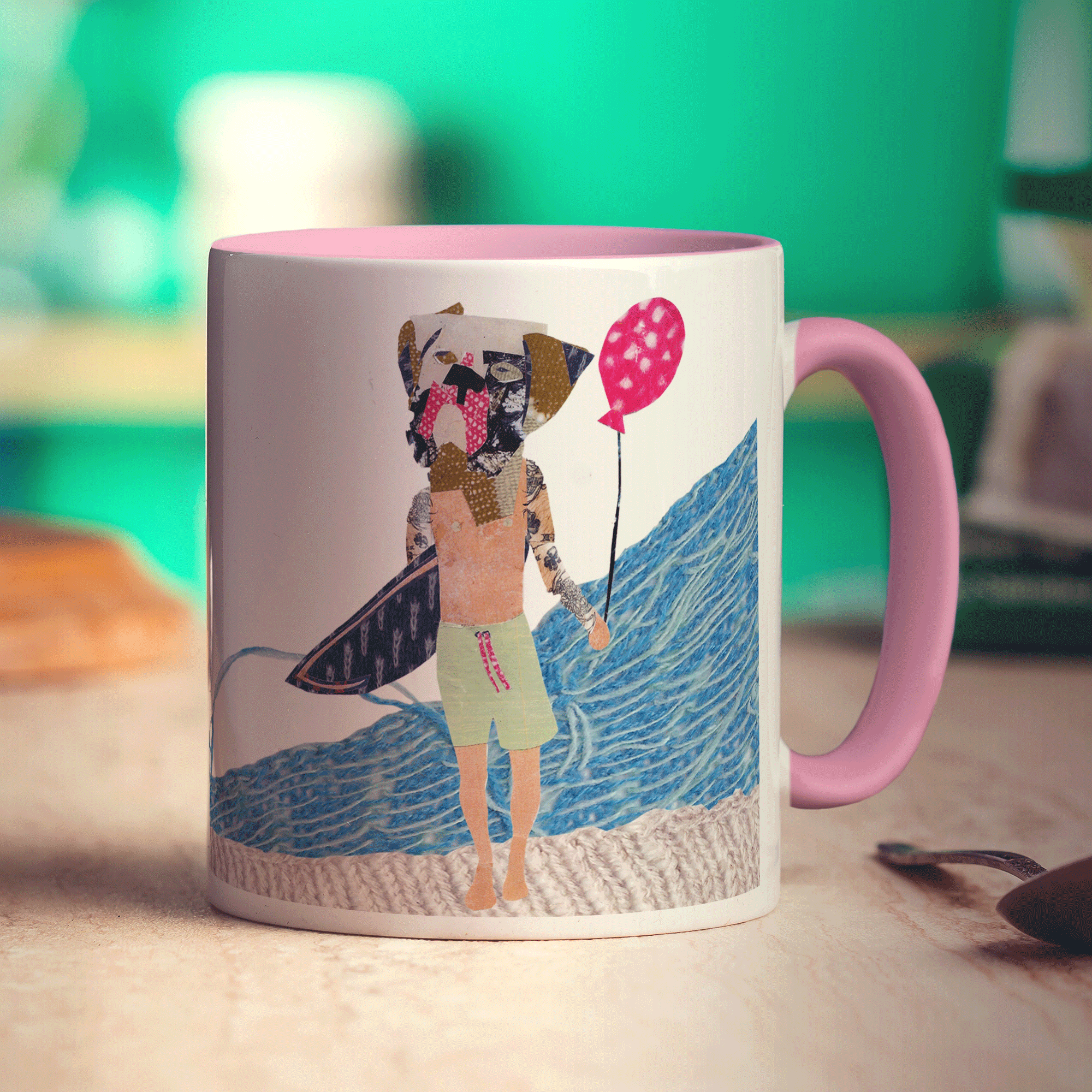 Surfer Dog Mug by Zoe Spry - Standard 330ml (11oz) / Pink