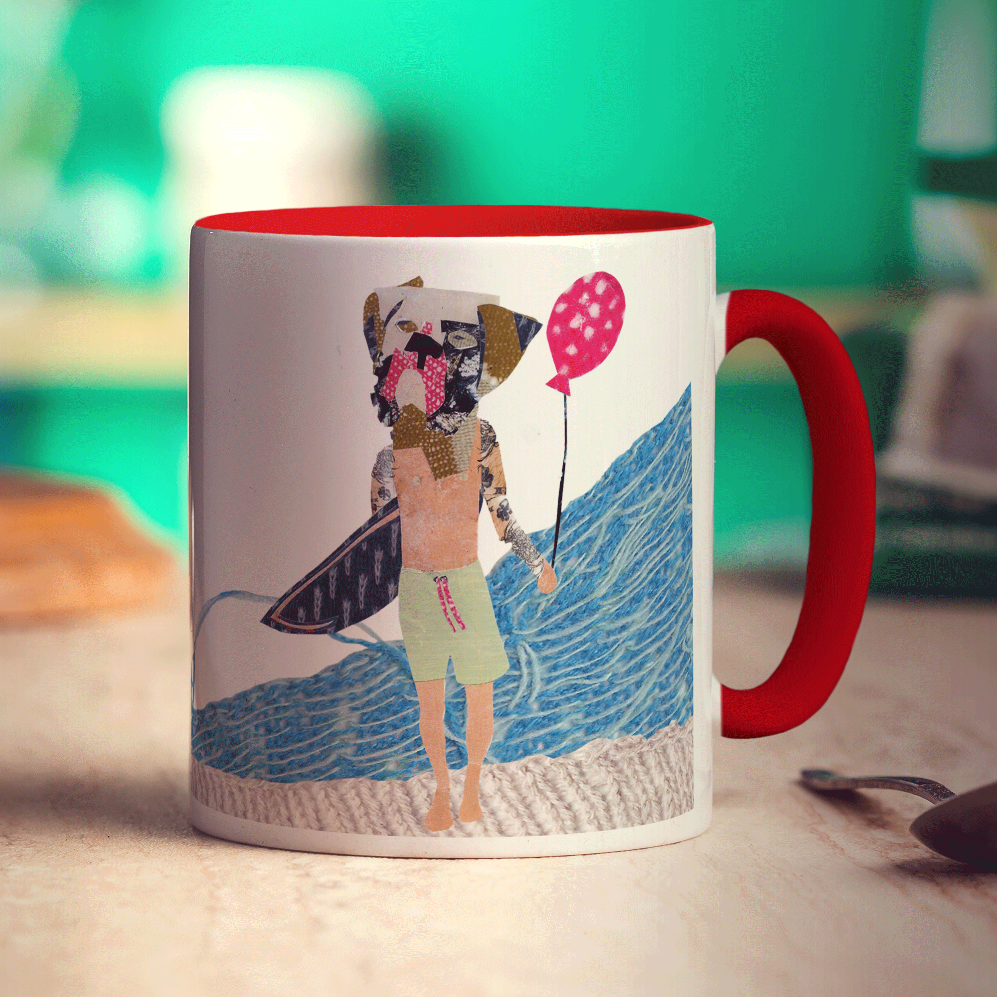 Surfer Dog Mug by Zoe Spry - Standard 330ml (11oz) / Red