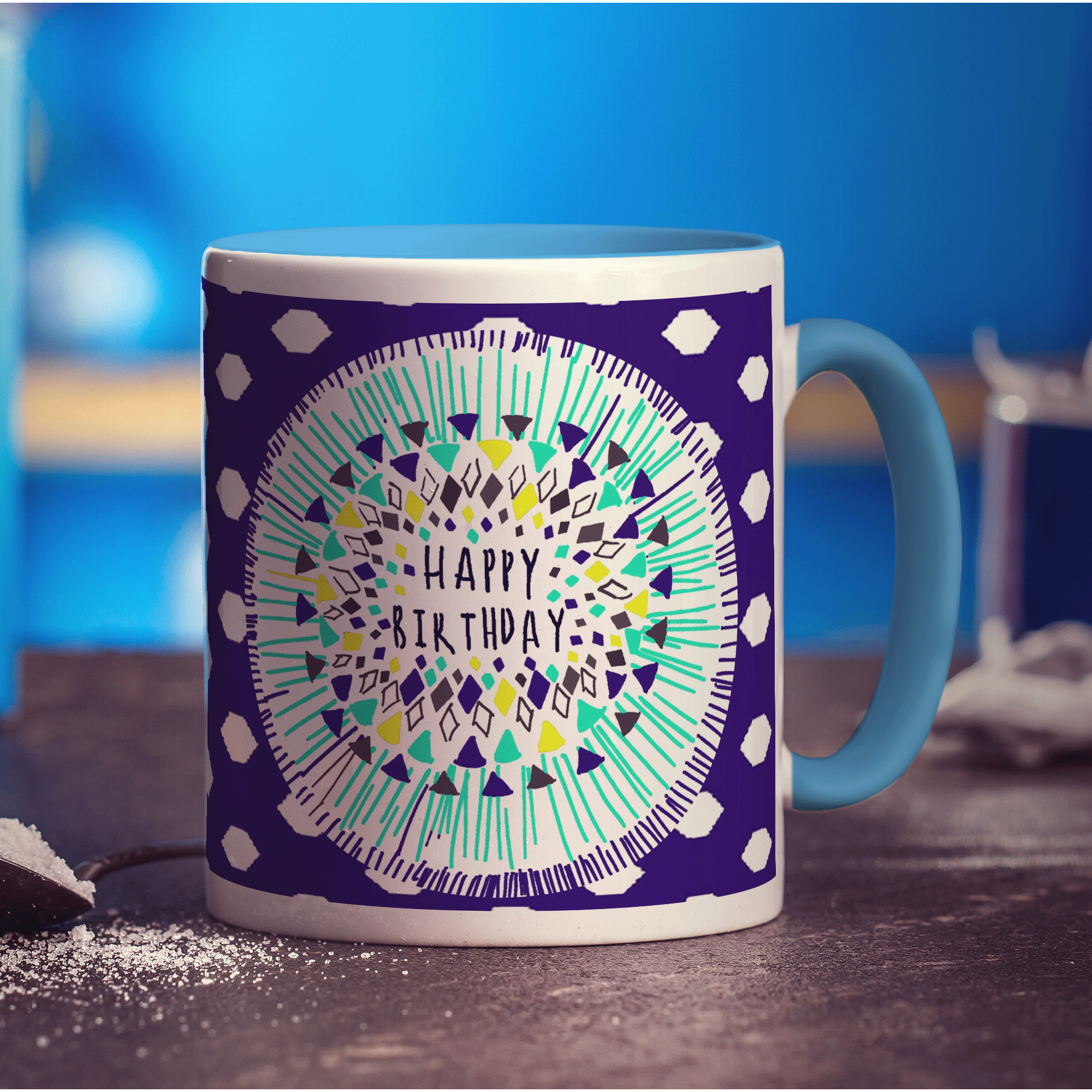 Blue Pattern Birthday Mug by Jessica Peppin - Standard 330ml (11oz) / Blue