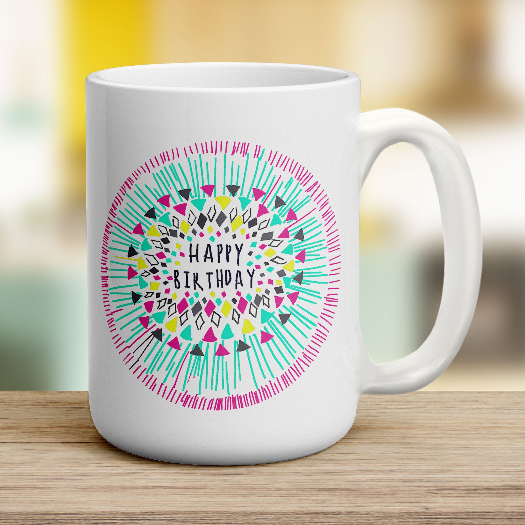Pink Birthday Pattern Mug by Jessica Peppin - Jumbo 440ml (15oz) / White