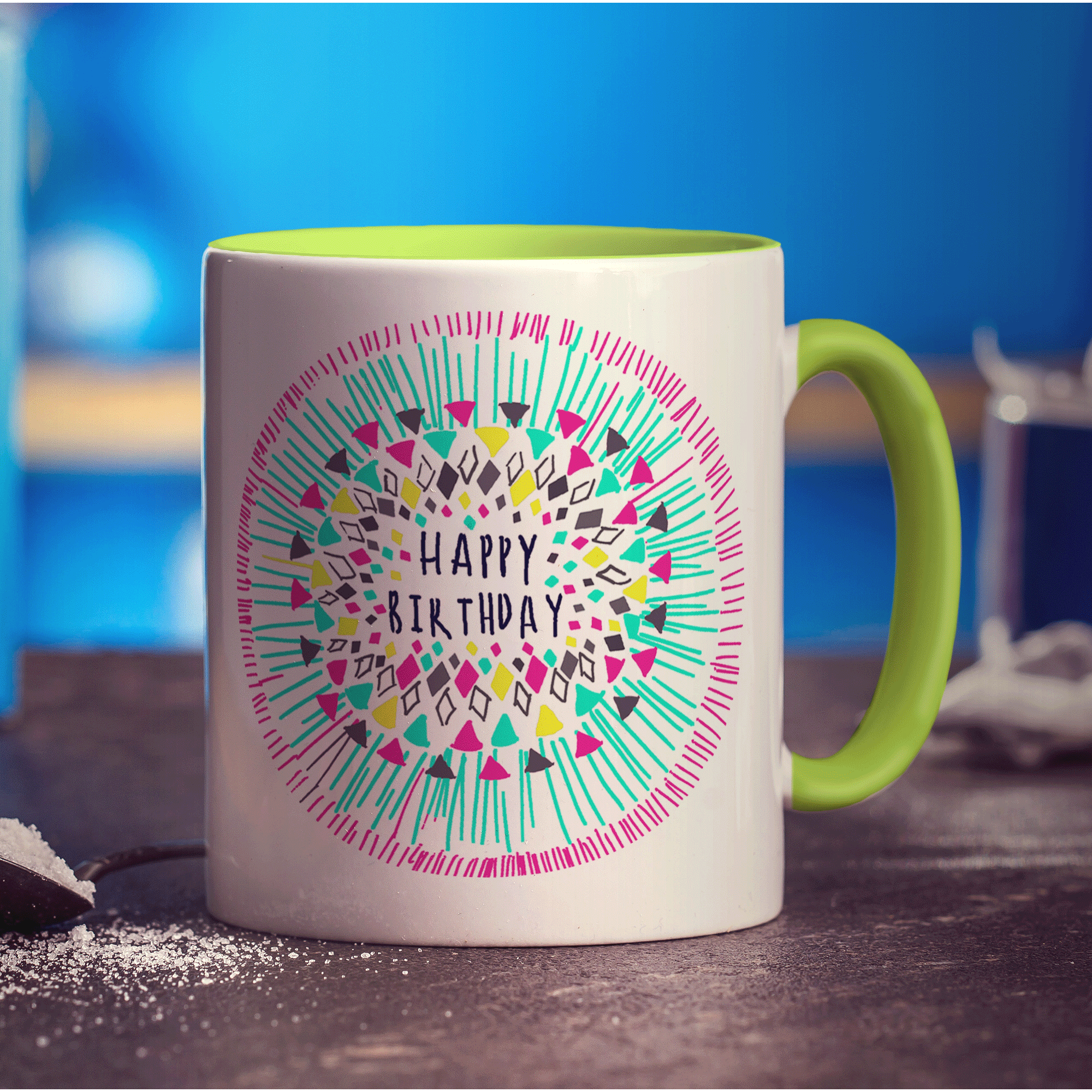 Pink Birthday Pattern Mug by Jessica Peppin - Standard 330ml (11oz) / Green