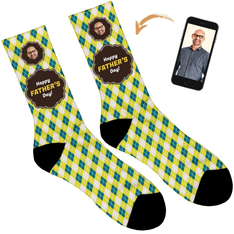 Happy Father's Day Argyle Personalised Socks