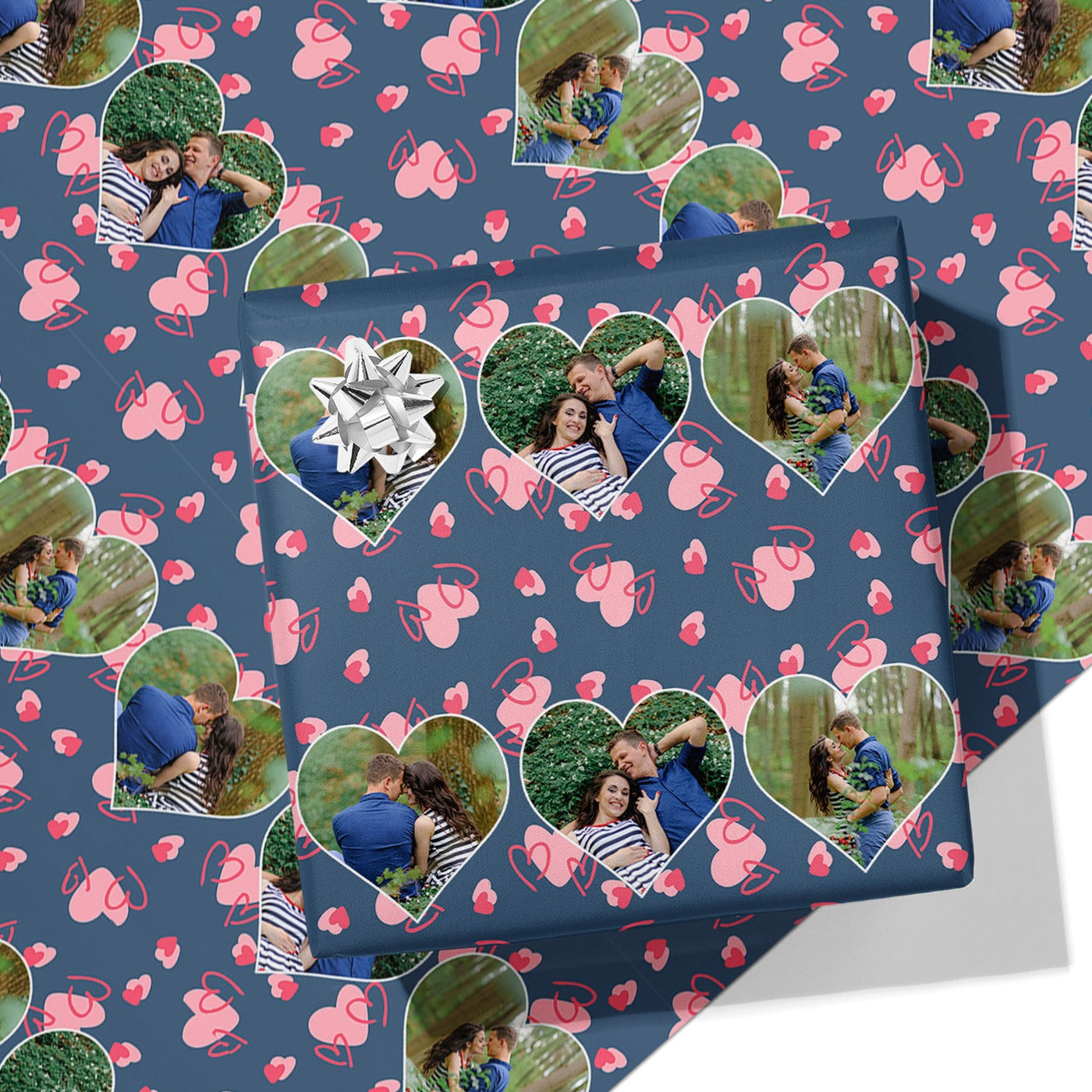 3 Heart Photo Wrapping Paper