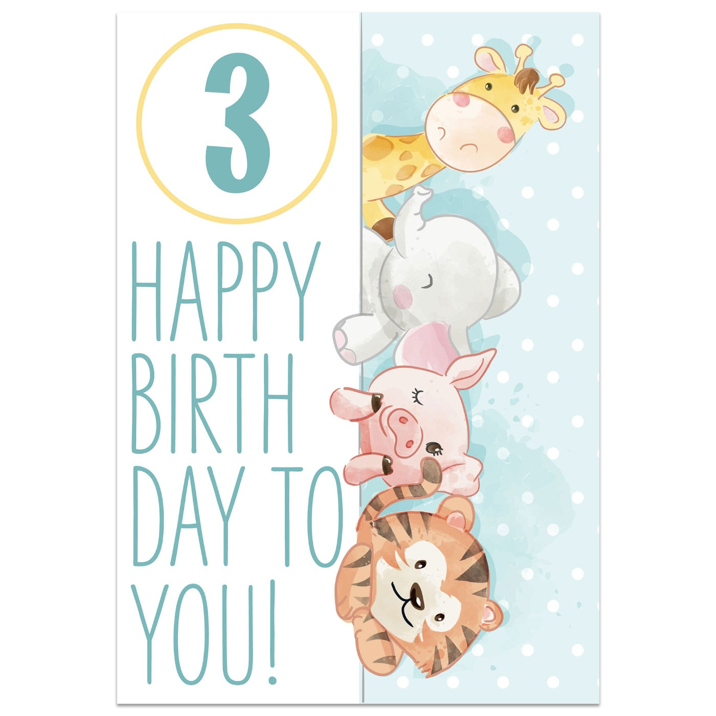Jungle Animals 3rd Birthday Card