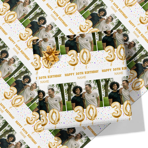 30th Milestone Birthday Balloon Photo and Name Wrapping Paper