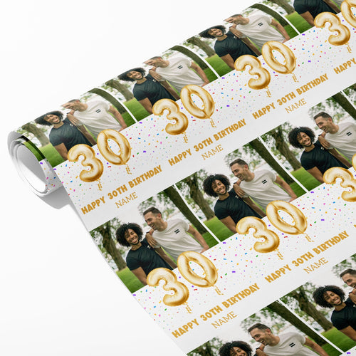 30th Milestone Birthday Balloon Photo and Name Wrapping Paper