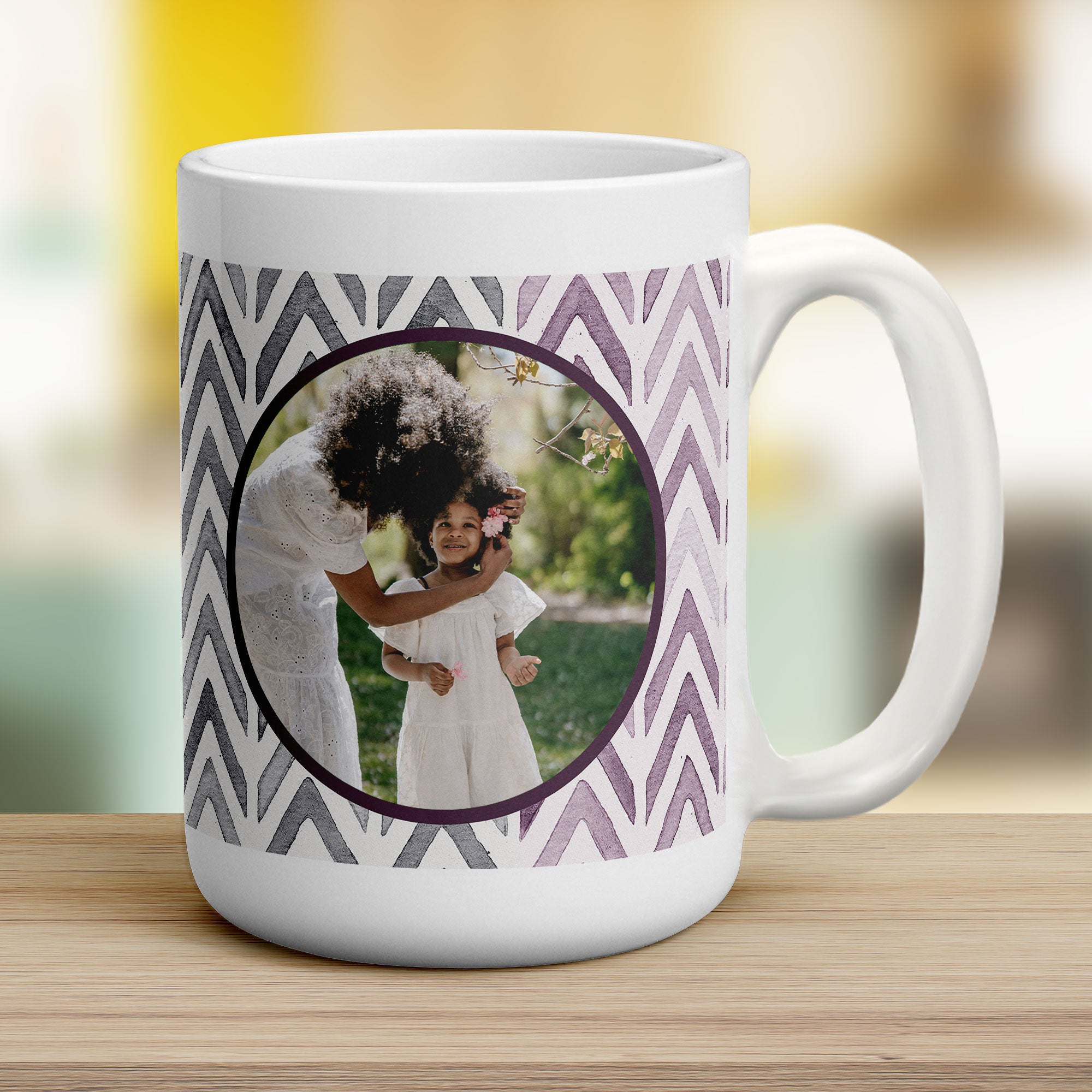Purple Watercolour Chevron Photo Mug