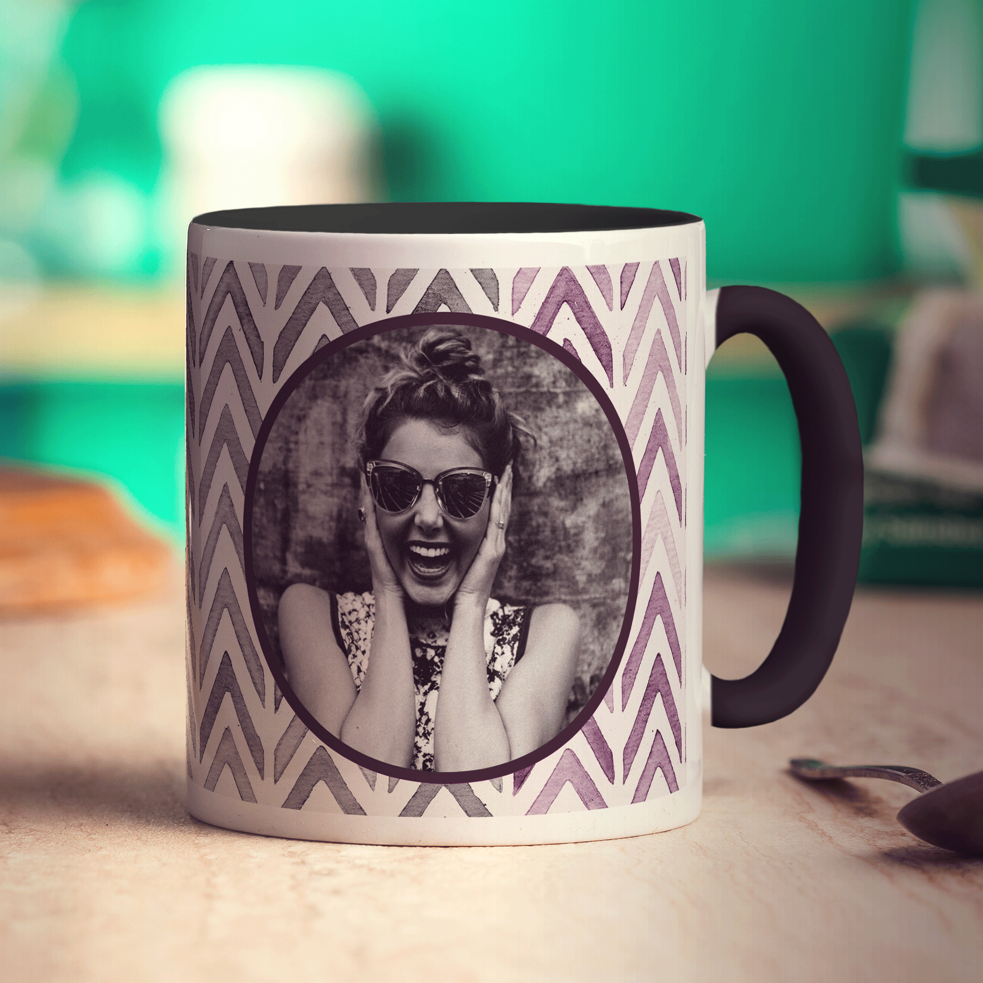 Purple Watercolour Chevron Photo Mug