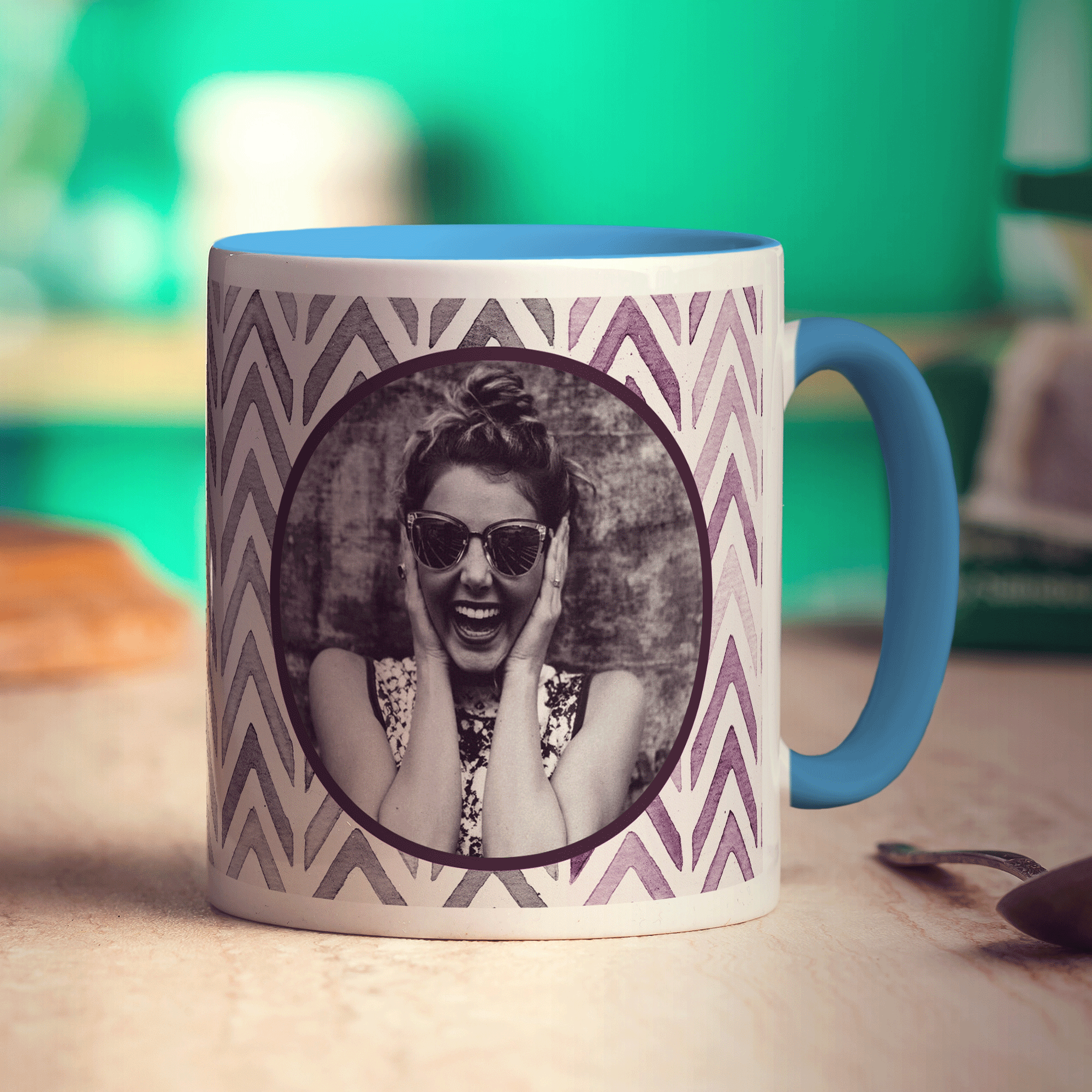 Purple Watercolour Chevron Photo Mug