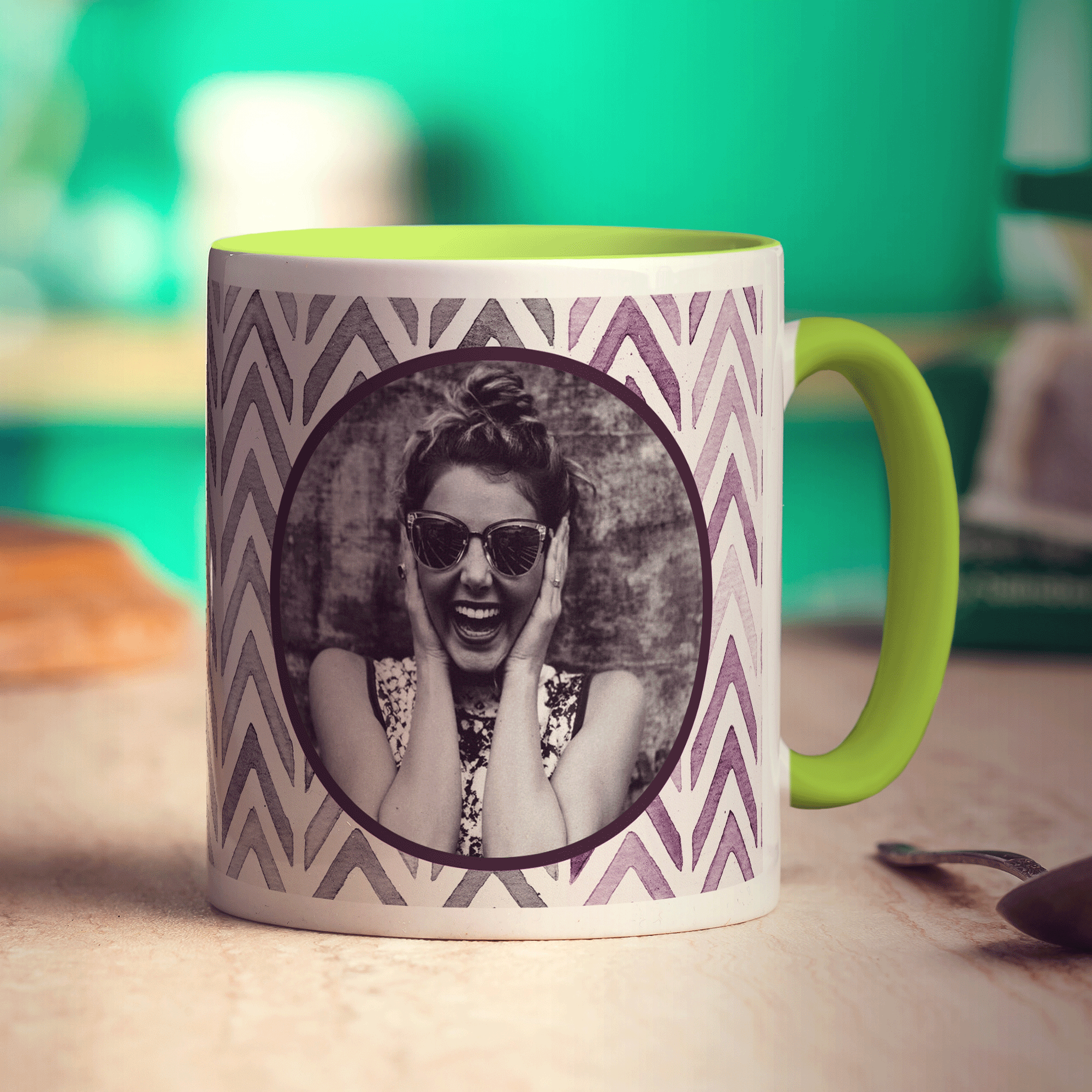 Purple Watercolour Chevron Photo Mug