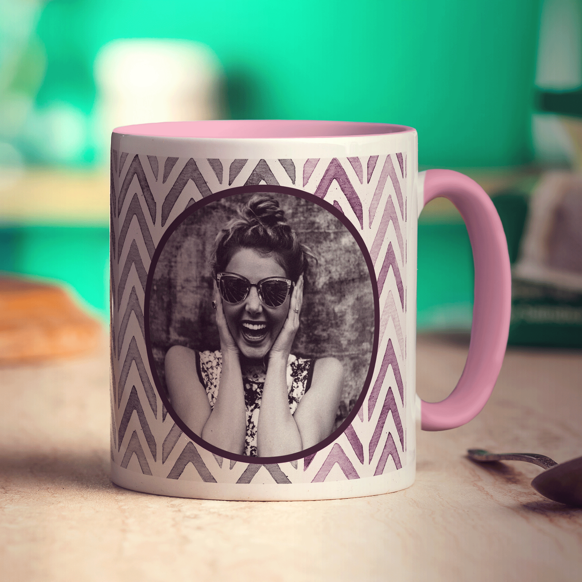 Purple Watercolour Chevron Photo Mug