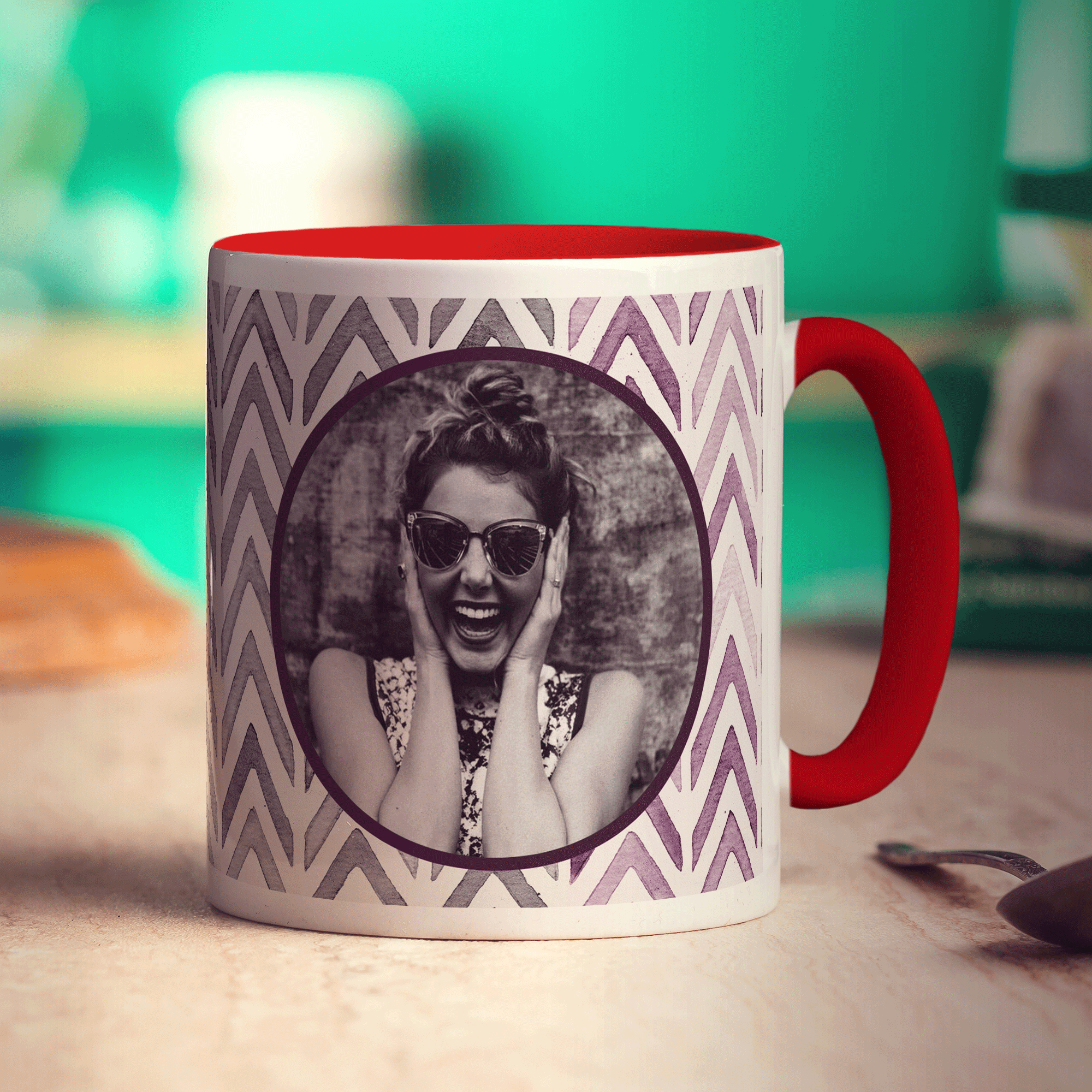 Purple Watercolour Chevron Photo Mug
