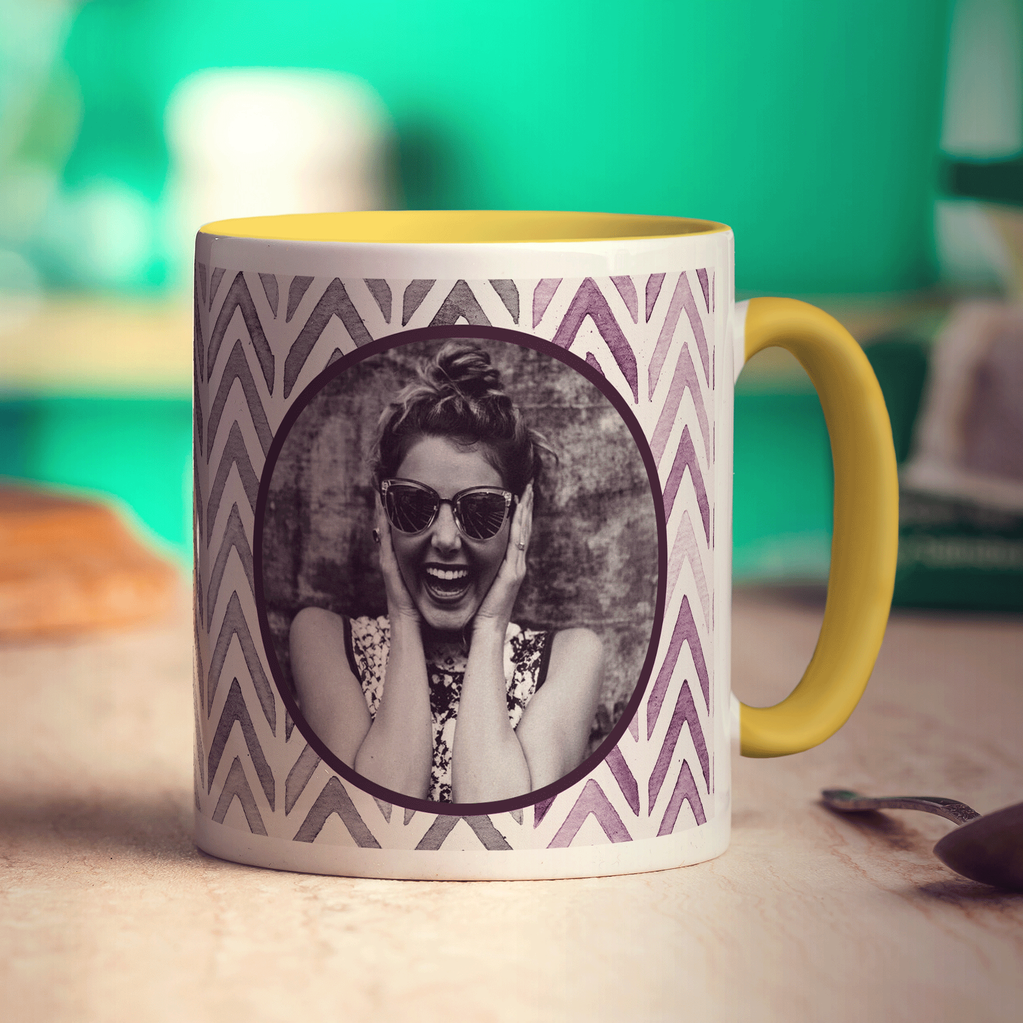 Purple Watercolour Chevron Photo Mug