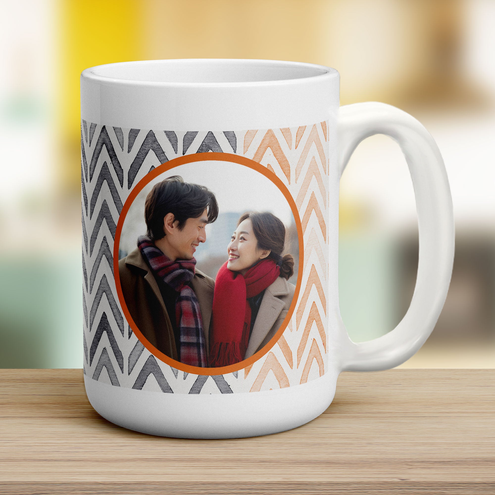 Orange Watercolour Chevron Photo Mug