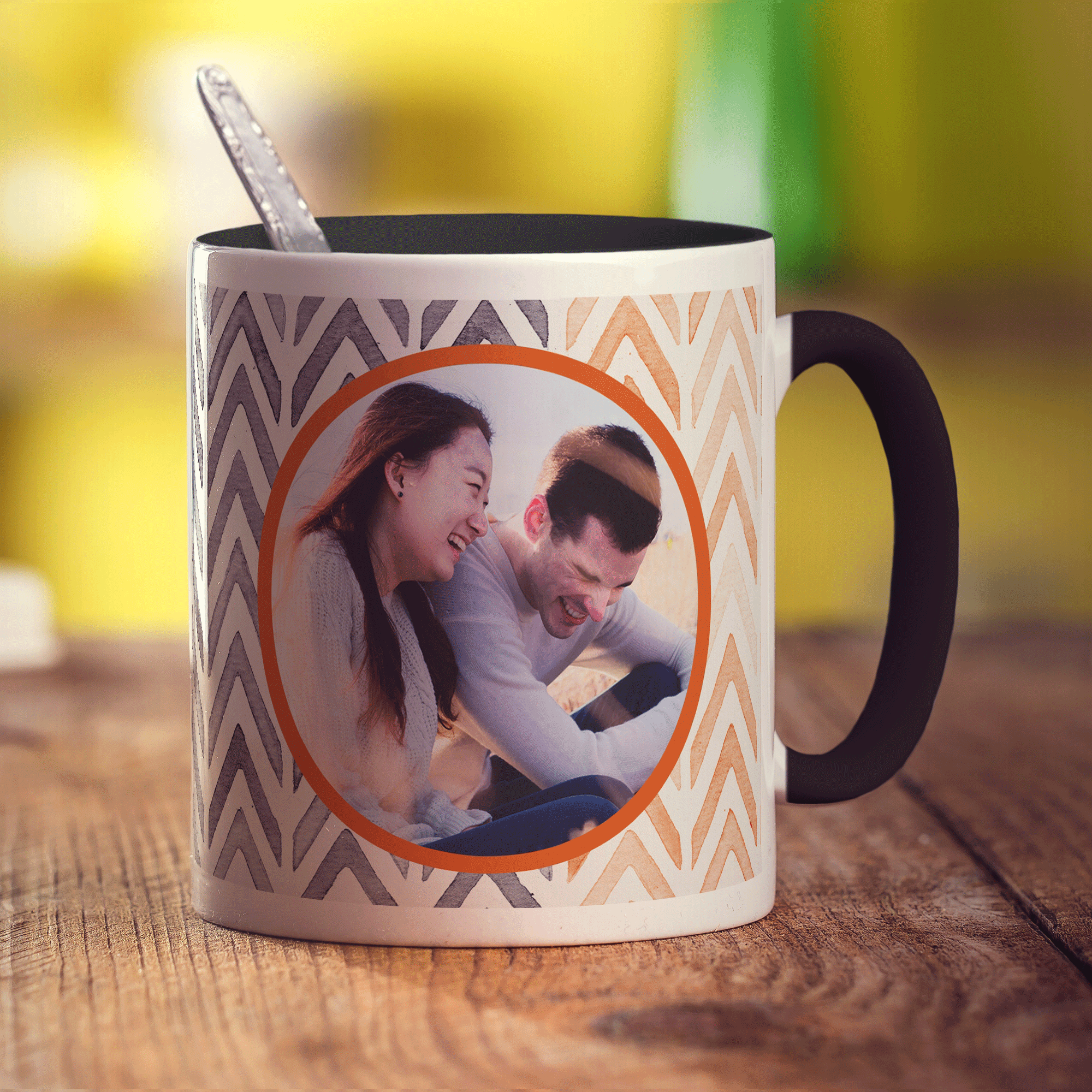 Orange Watercolour Chevron Photo Mug