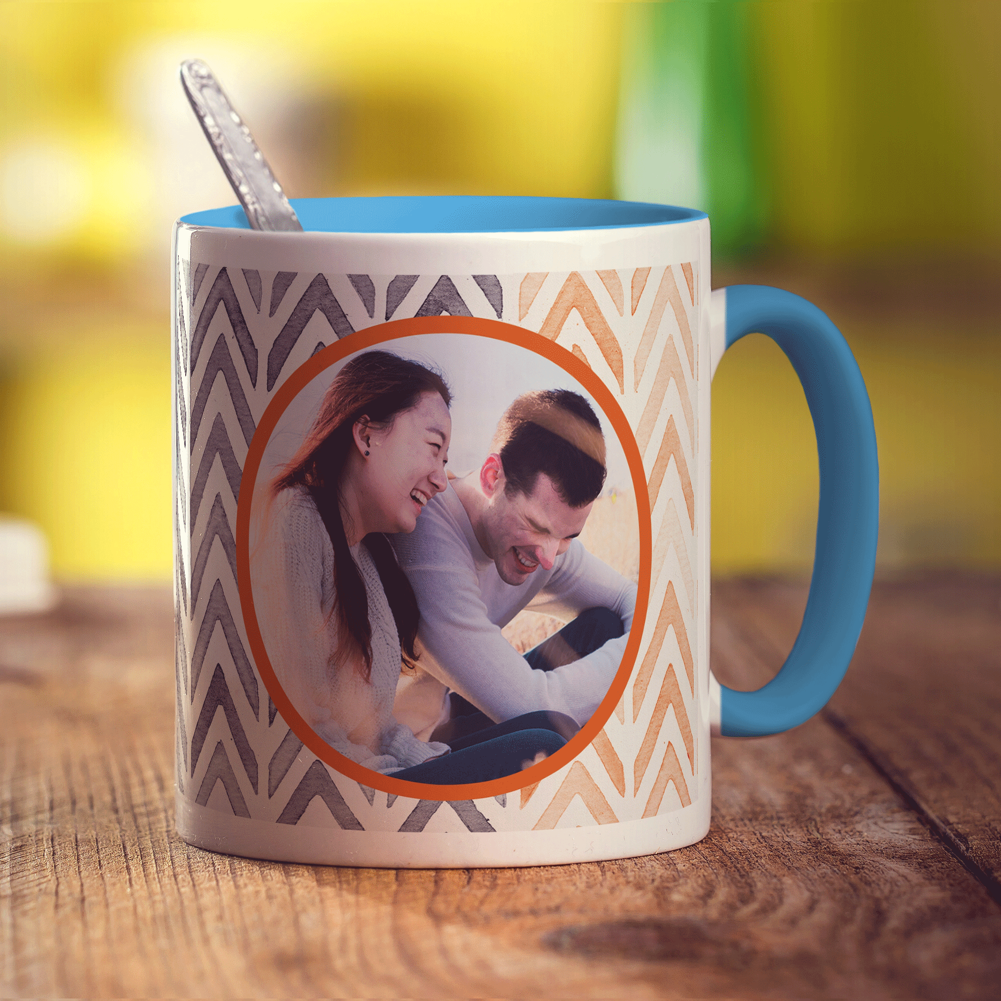 Orange Watercolour Chevron Photo Mug