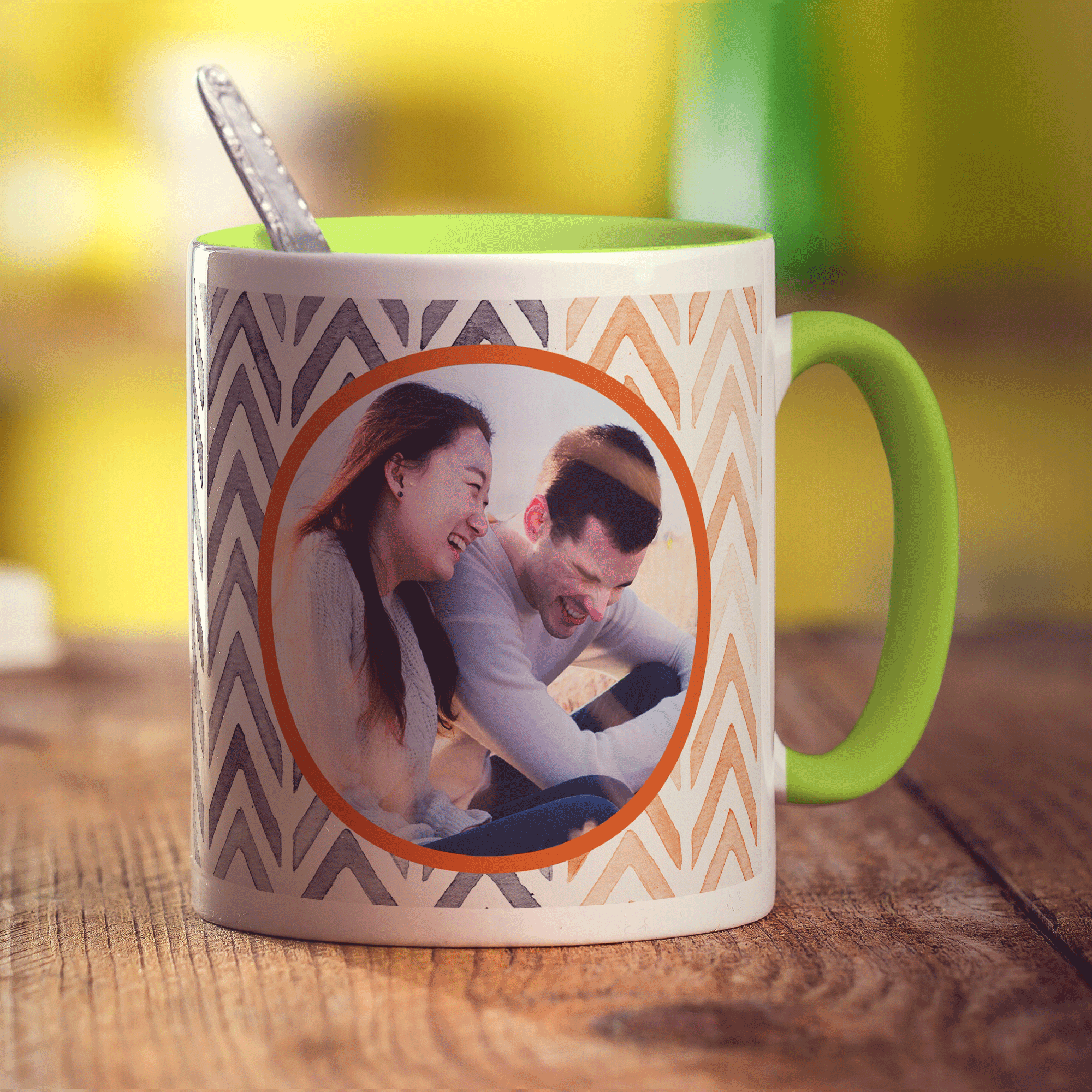 Orange Watercolour Chevron Photo Mug