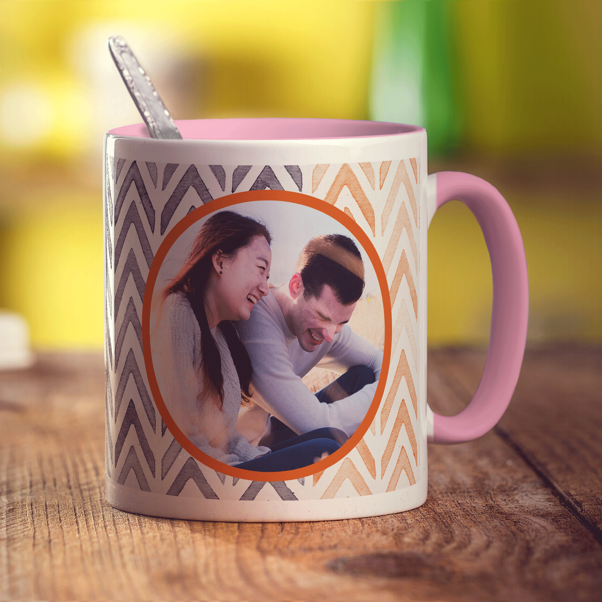 Orange Watercolour Chevron Photo Mug