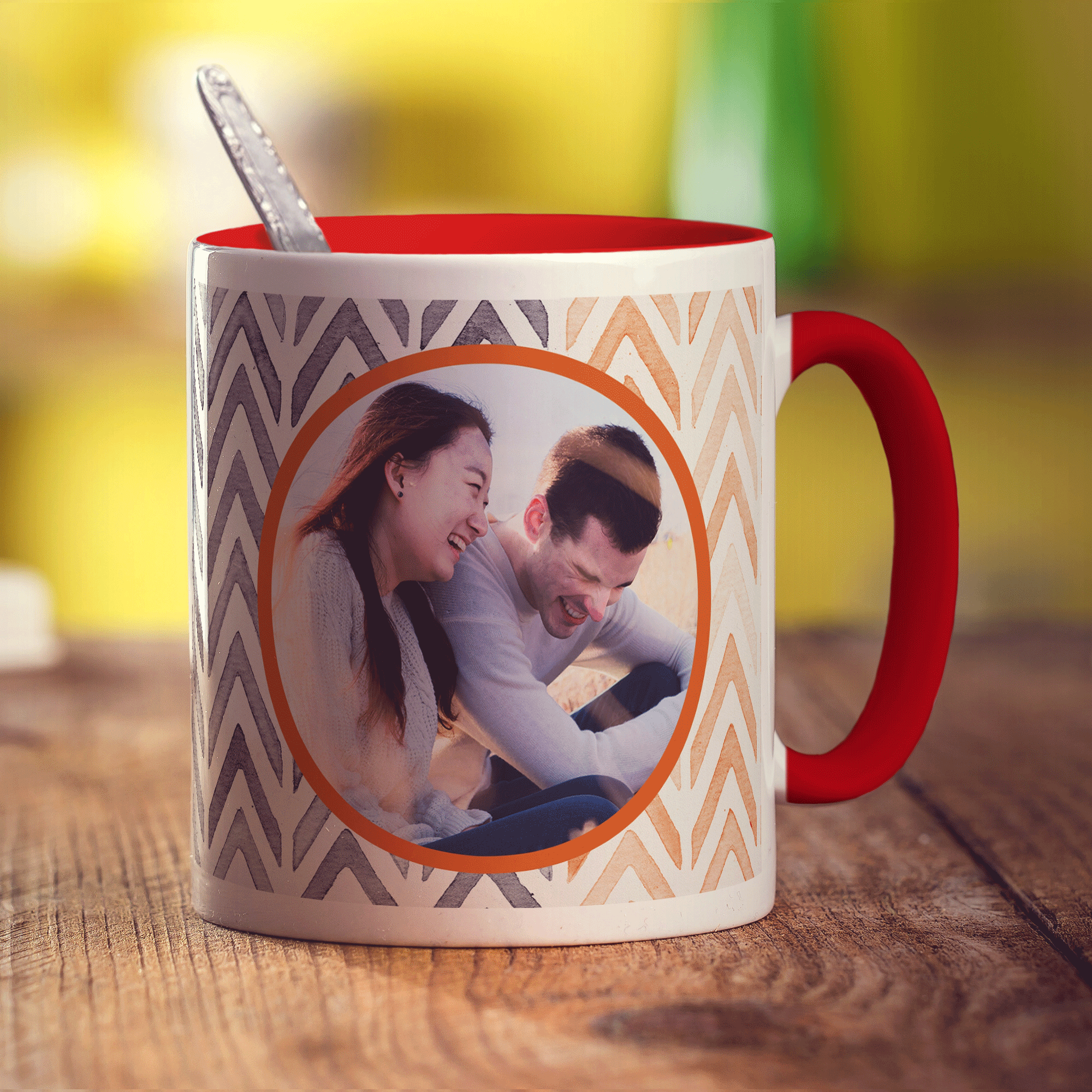 Orange Watercolour Chevron Photo Mug