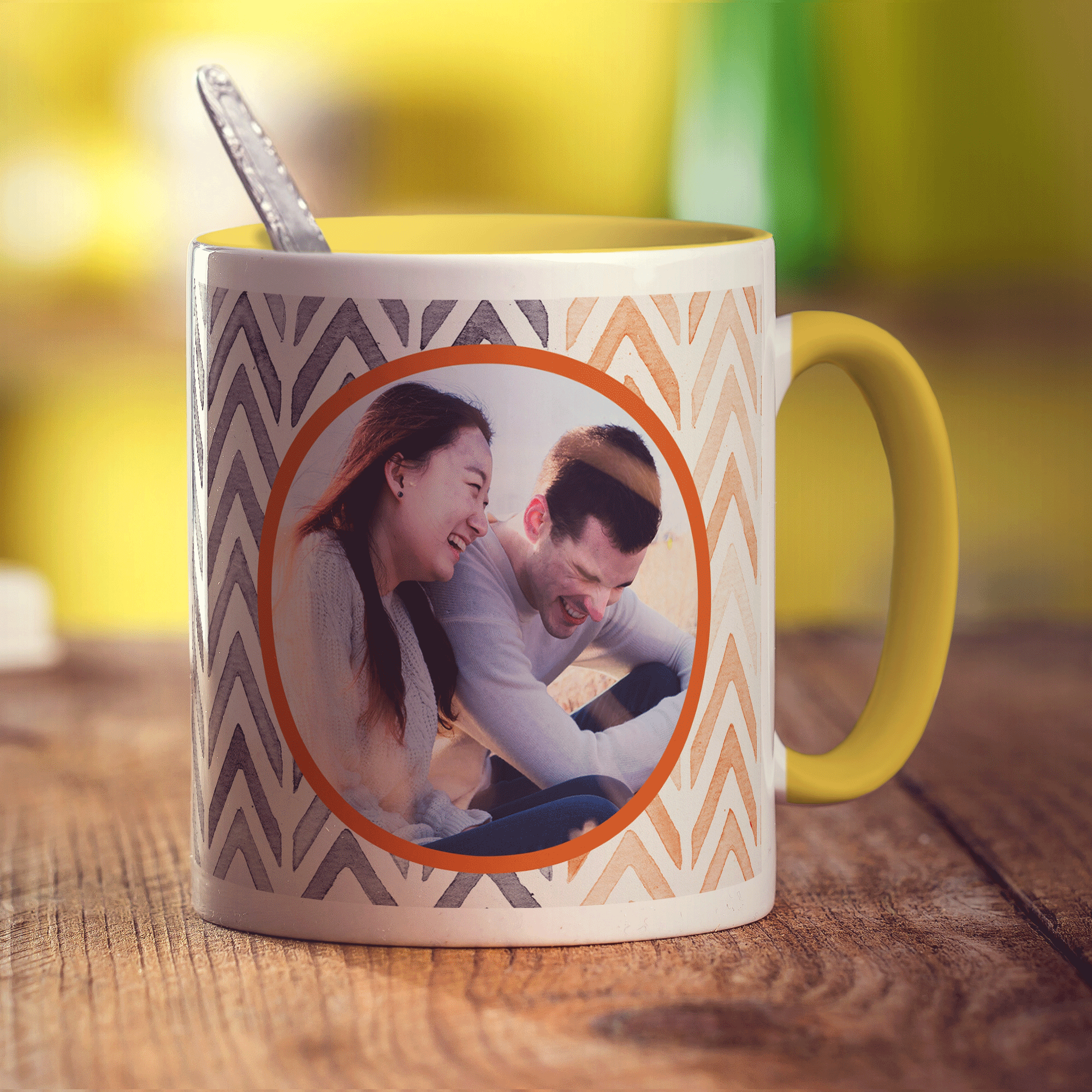 Orange Watercolour Chevron Photo Mug