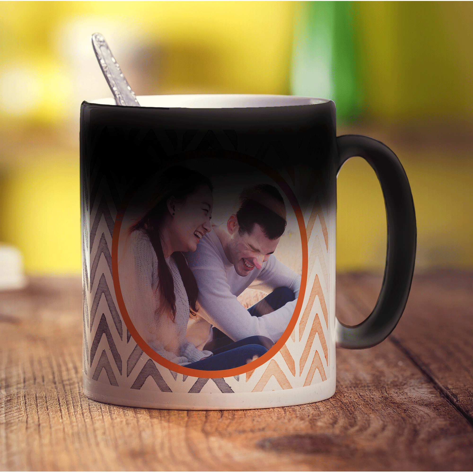 Orange Watercolour Chevron Photo Mug