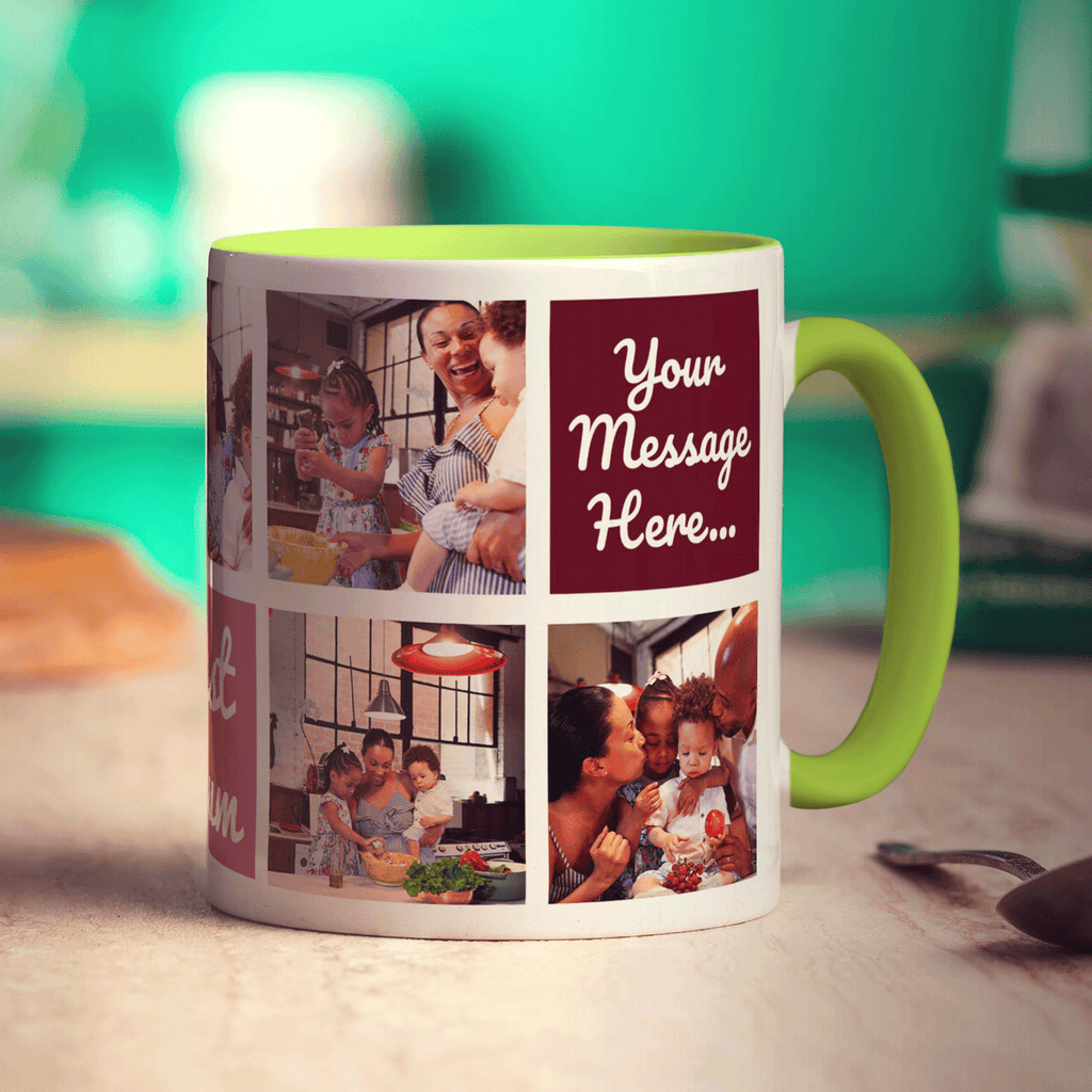 Best Mum Collage Mug with 7 Photos - Standard 330ml (11oz) / Green