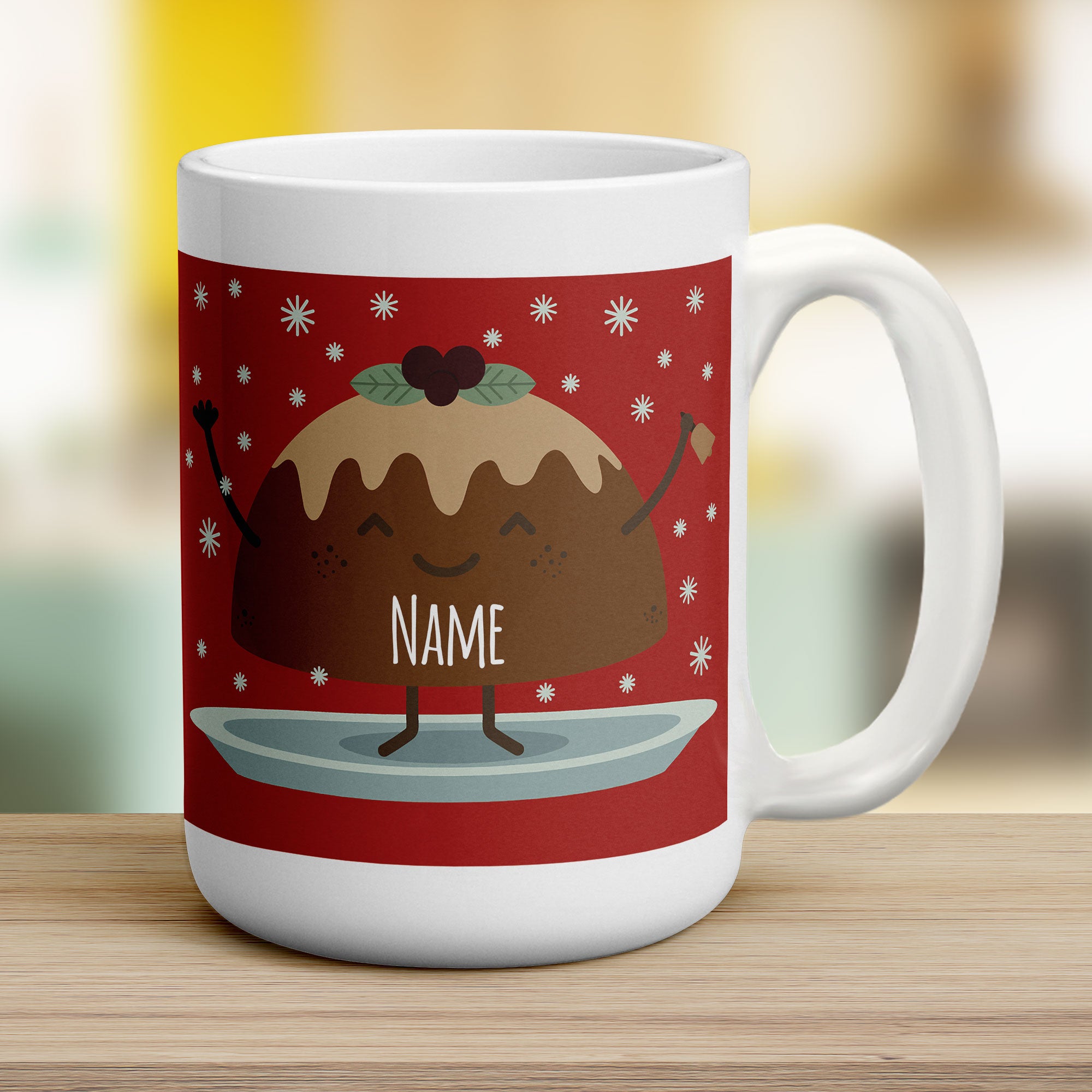 Red Christmas Pudding Name Mug