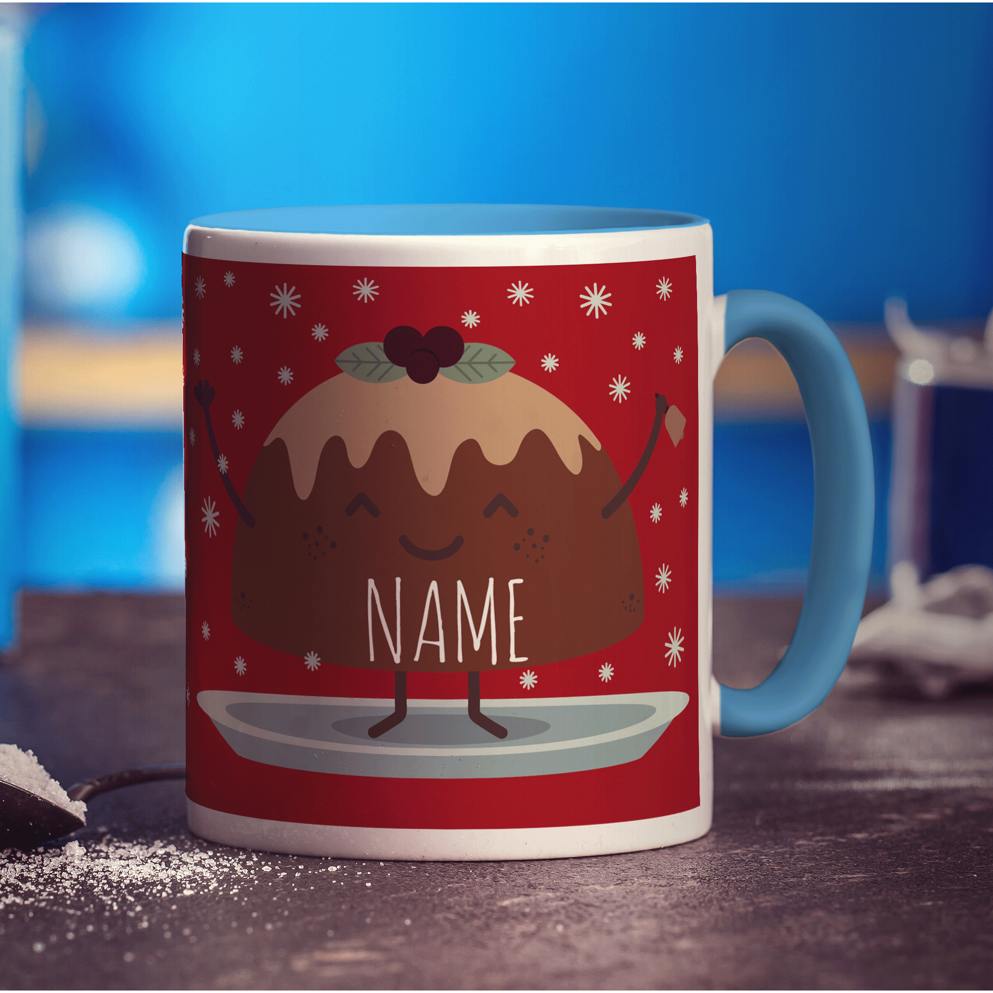 Red Christmas Pudding Name Mug