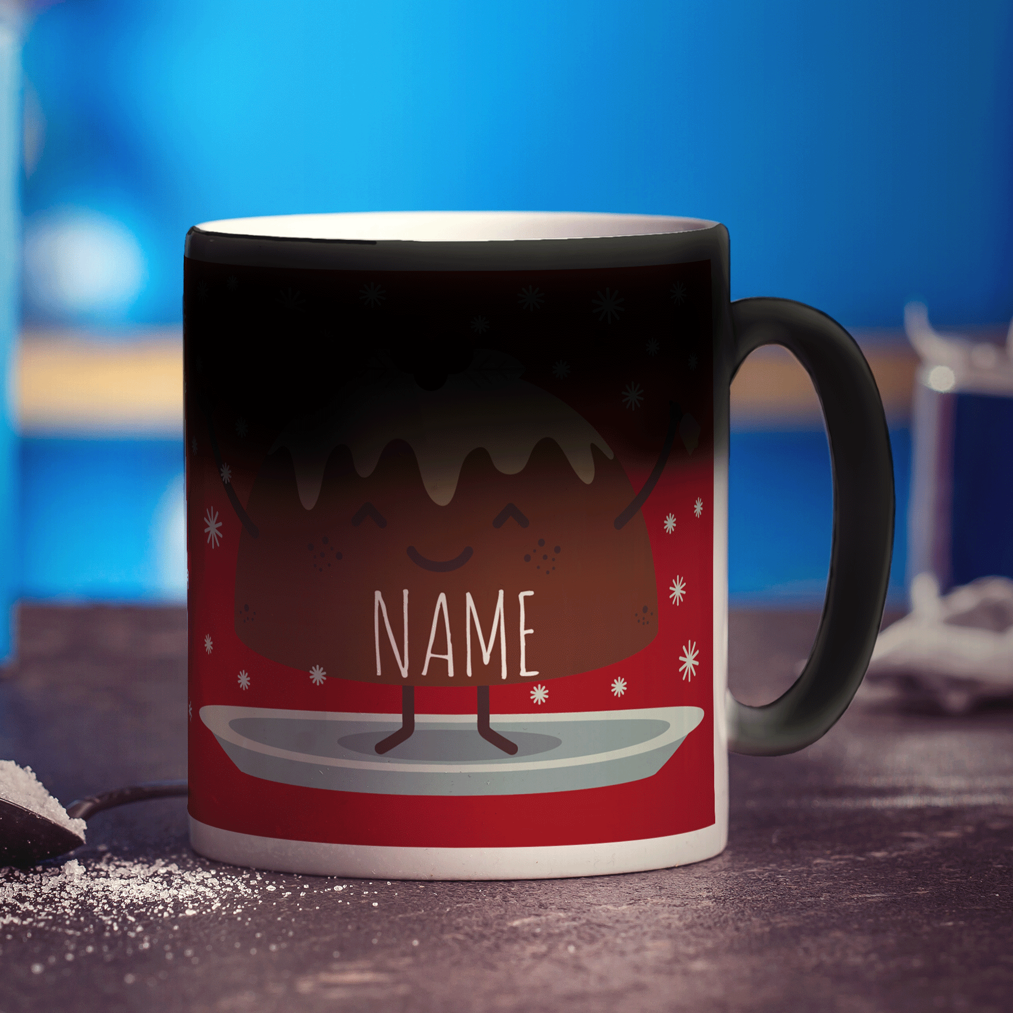Red Christmas Pudding Name Mug