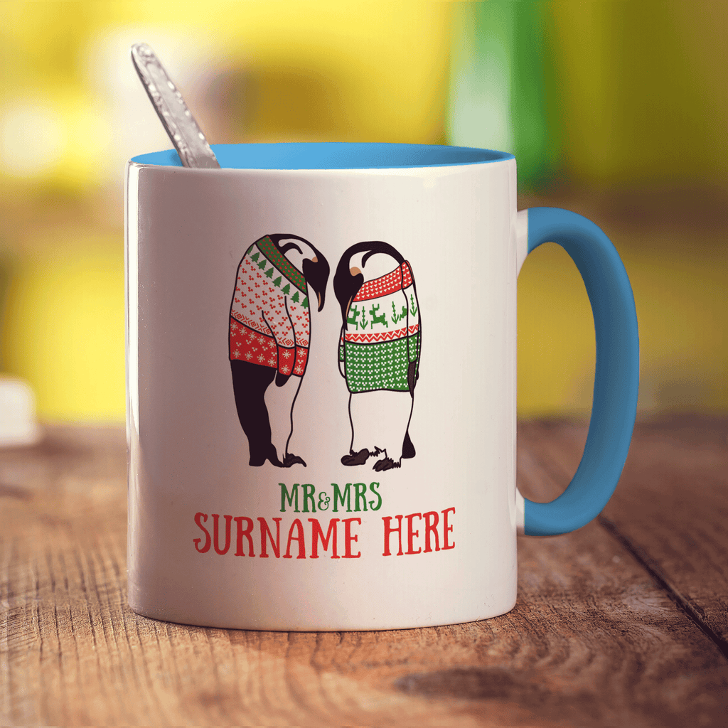 Mr & Mrs Penguin Photo Mug - Standard 330ml (11oz) / Blue