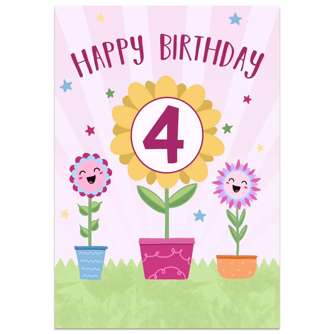 4th Birthday Flower Card