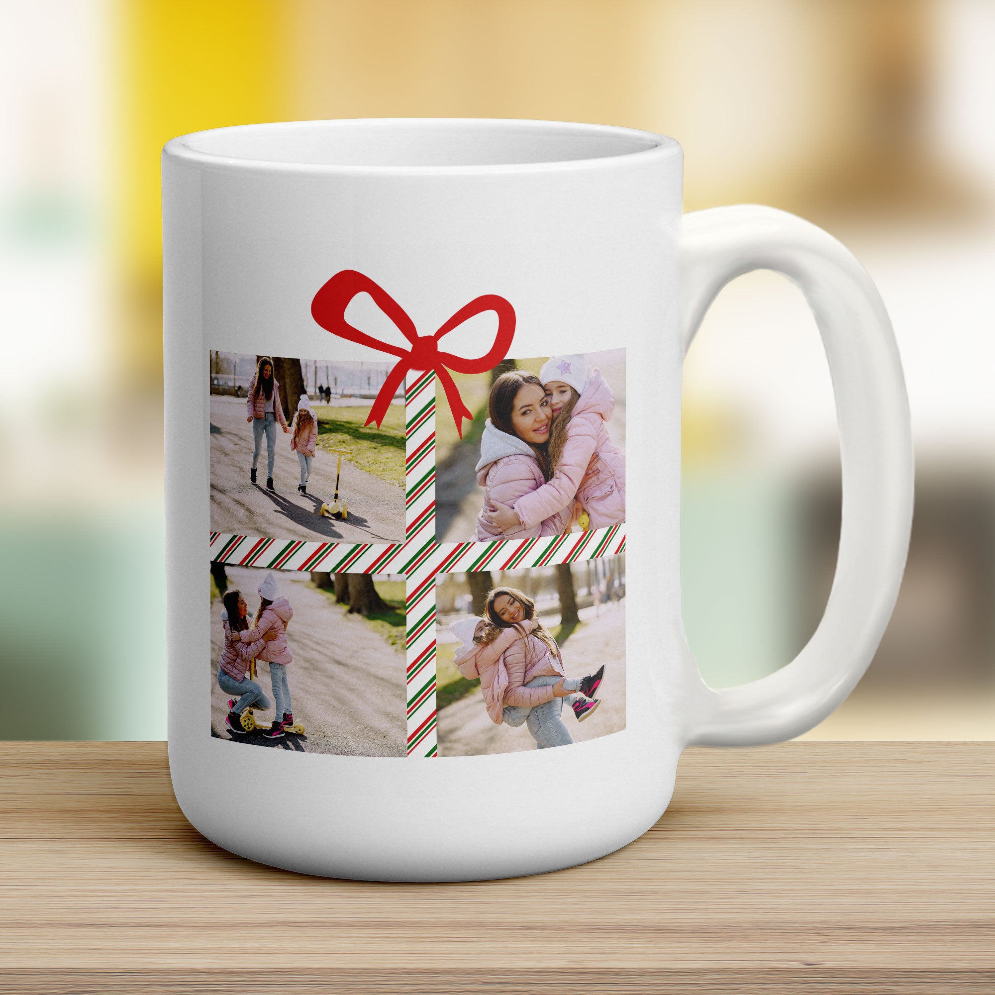 4 Photo Grid Christmas Present with Name Mug