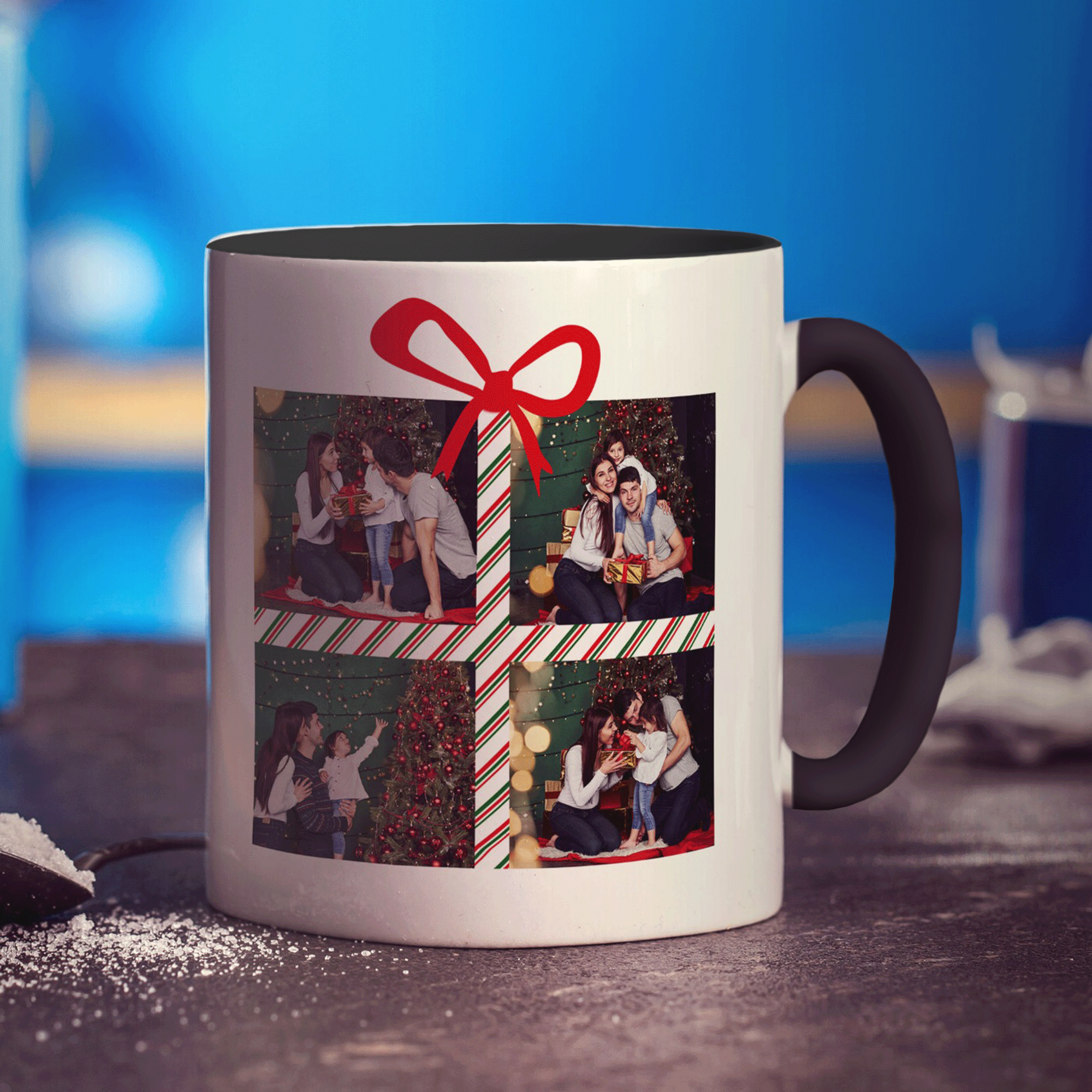 4 Photo Grid Christmas Present with Name Mug