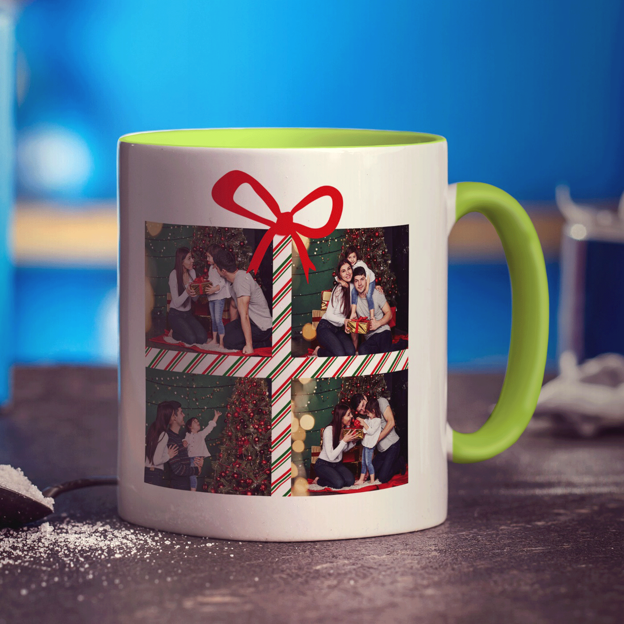 4 Photo Grid Christmas Present with Name Mug