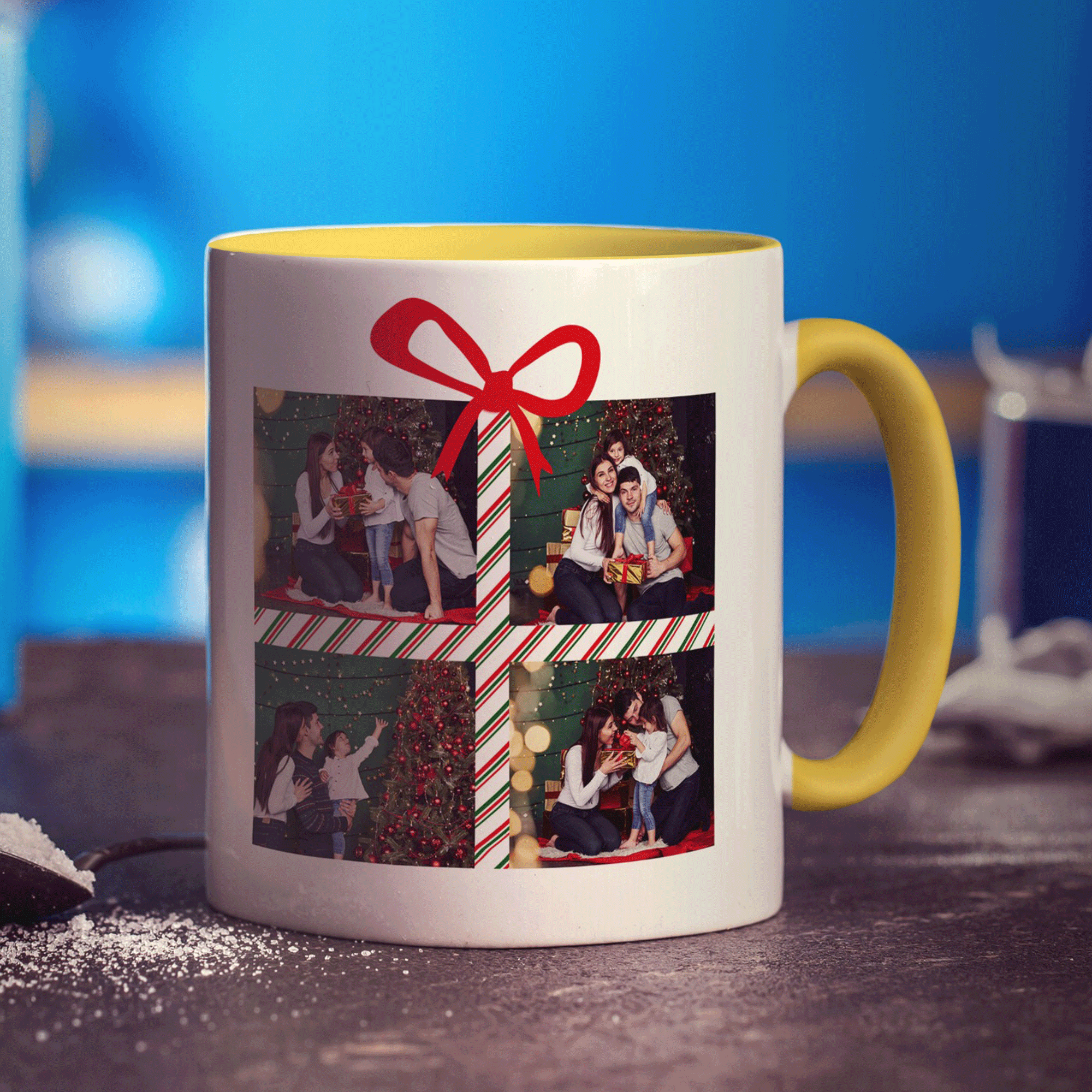4 Photo Grid Christmas Present with Name Mug